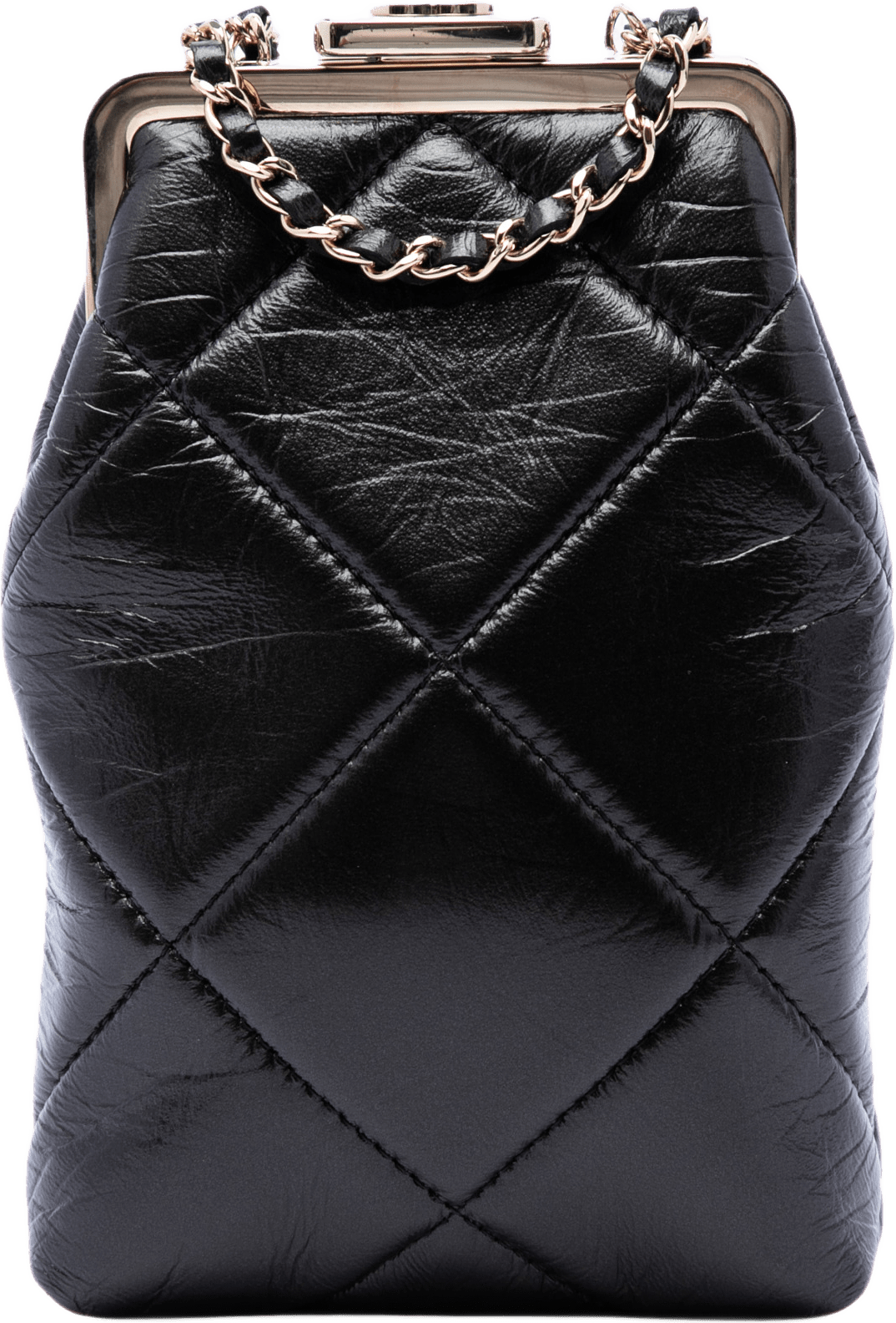 Chanel Small Cc Quilted Lambskin Kisslock Frame Clutch, från Luxclusif, i färgen svart.