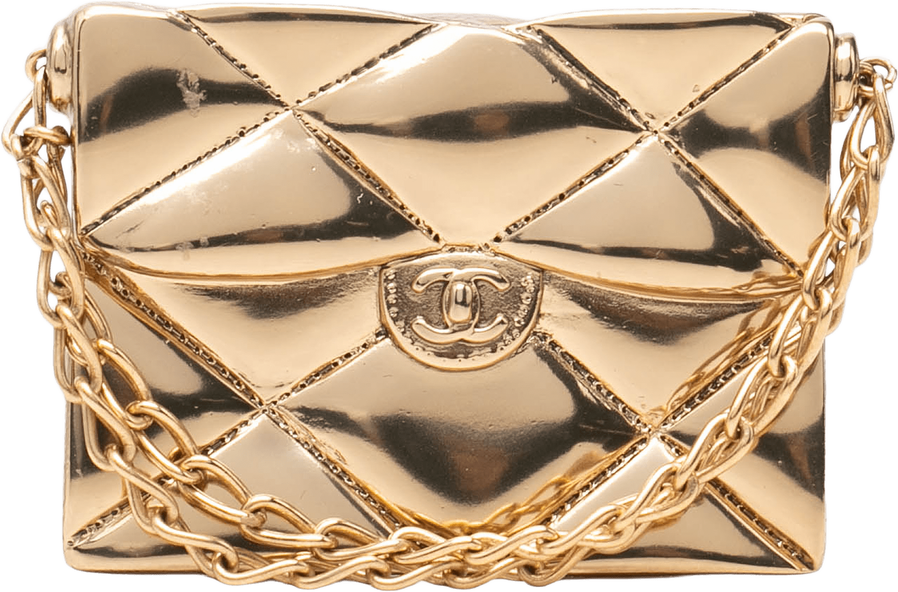 Chanel Cc Gold Plated Quilted Classic Flap Pin Brooch, från Luxclusif, i färgen guld.