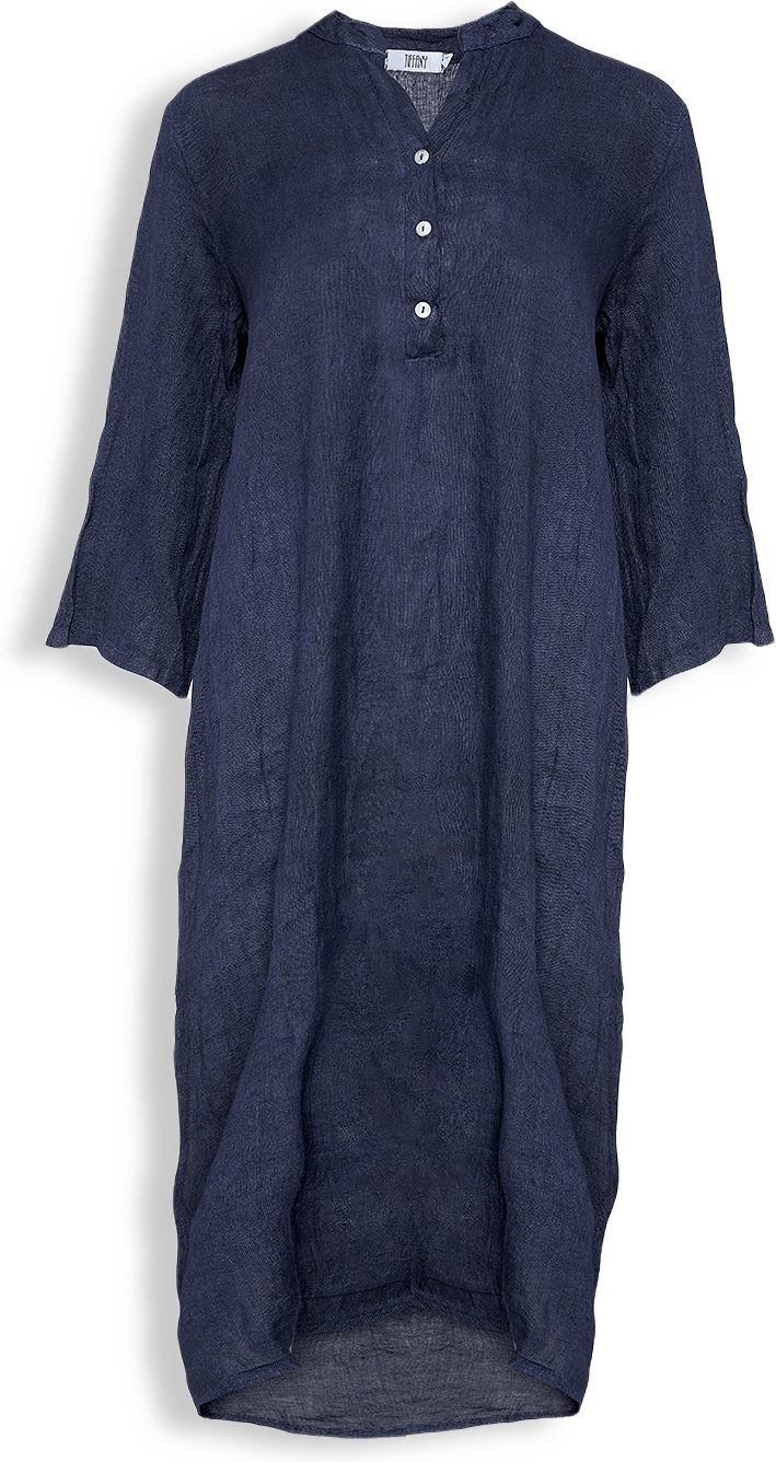 18970p,  Long Shirt Dress With Pocket, Linen - Blue Navy