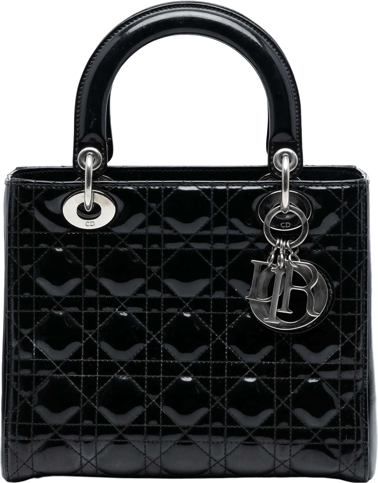 Dior Medium Patent Cannage Lady Dior, från Luxclusif, i färgen black.