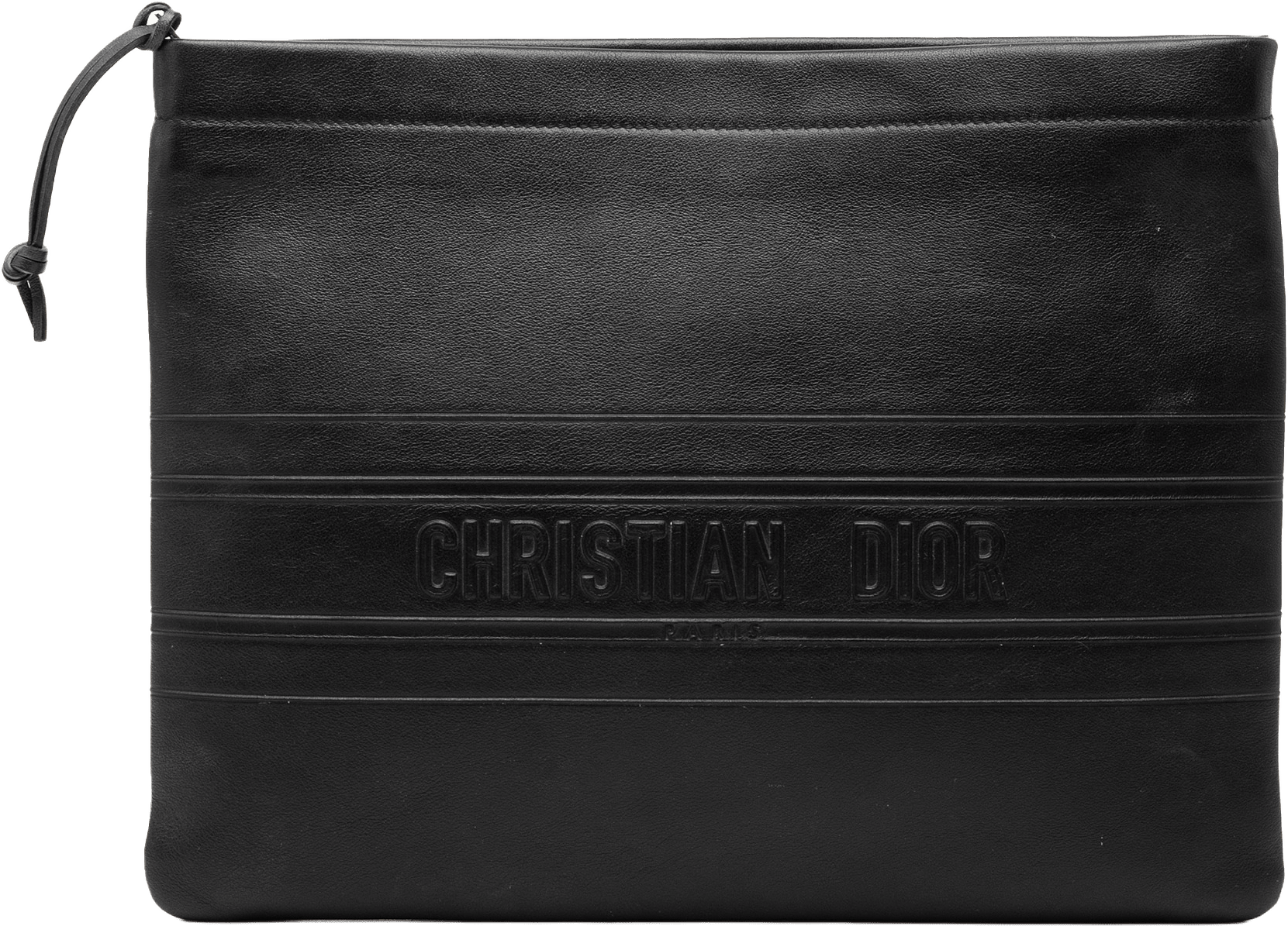 Dior Logo Embossed Leather Clutch, från Luxclusif, i färgen black.