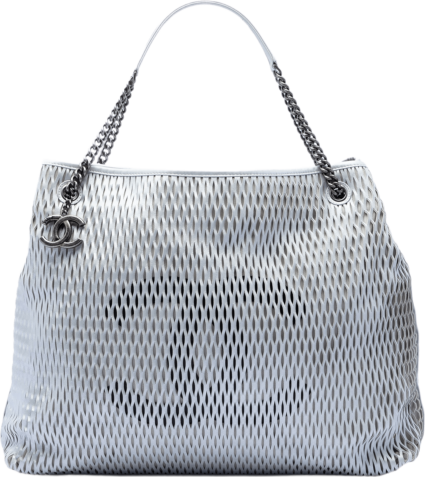 Chanel Cc Perforated Leather Tote, från Luxclusif, i färgen light gray.