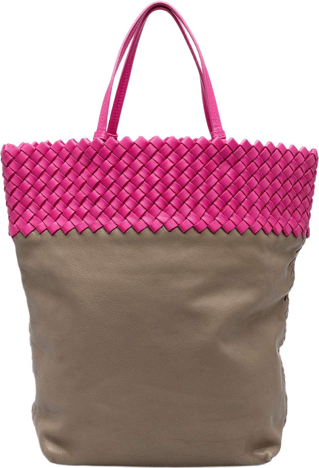 Bottega Veneta Intrecciato Trimmed Bicolor Nappa Tote, från Luxclusif, i färgen rosa.