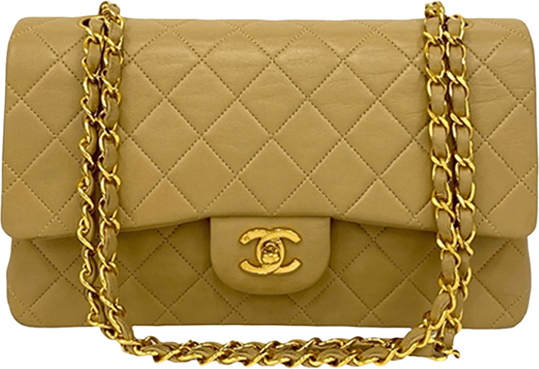 Chanel Medium Classic Lambskin Double Flap, från Luxclusif, i färgen nude.