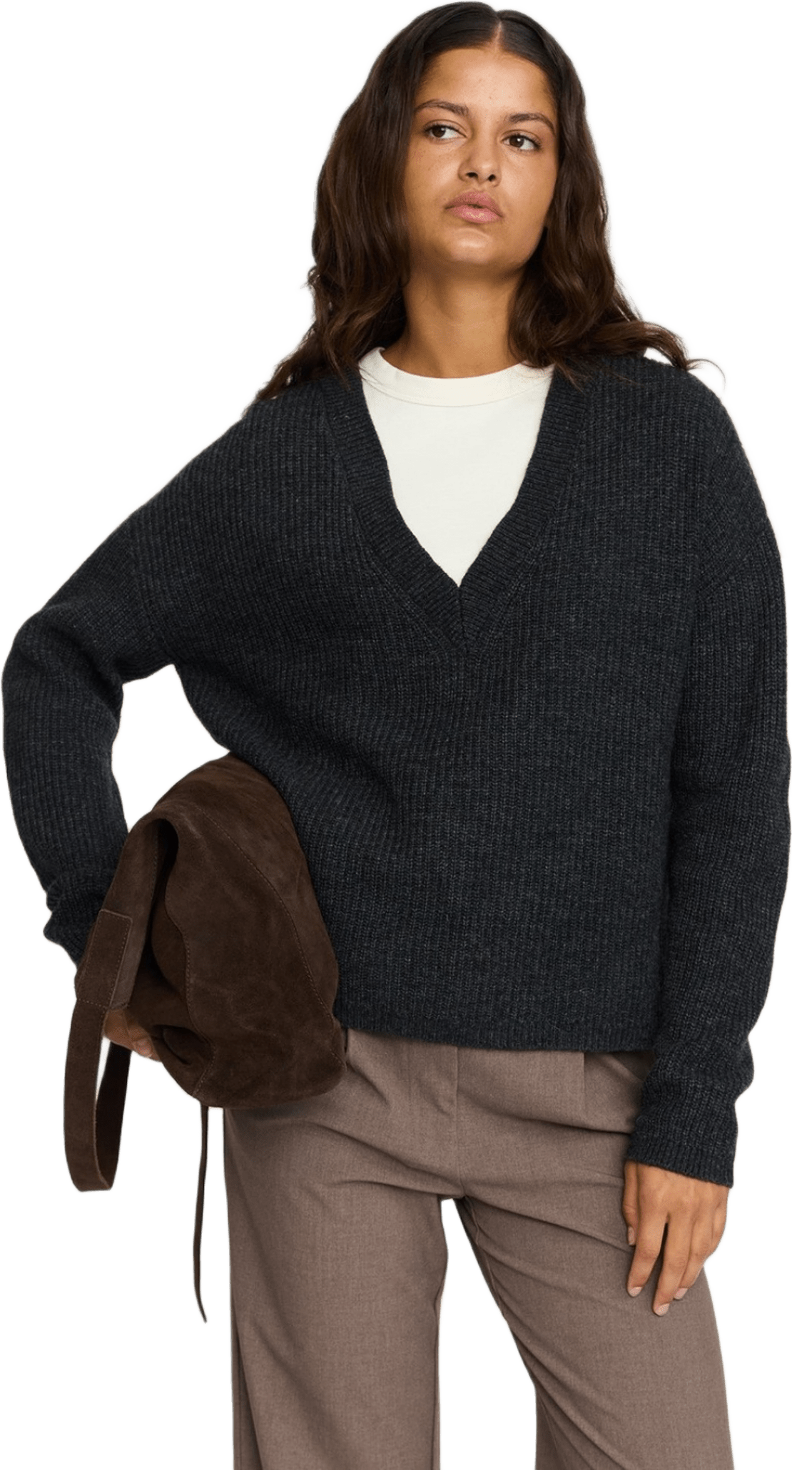Srwest V-neck Knit - Charcoal Melange