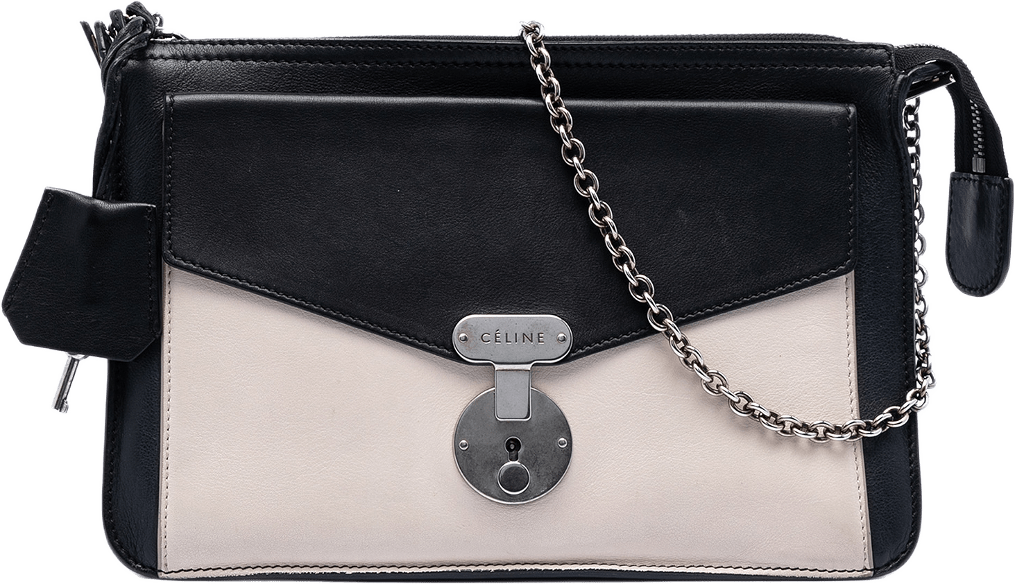 Celine Bicolor Leather Pocket Envelope Zip Crossbody, från Luxclusif, i färgen black.