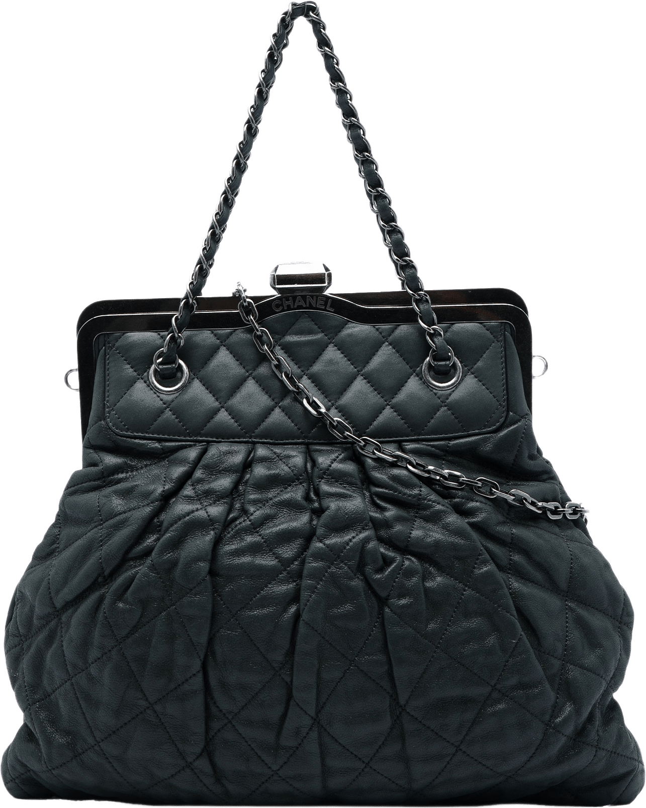 Chanel Quilted Iridescent Calfskin Chic Quilt Frame Satchel, från Luxclusif, i färgen svart.