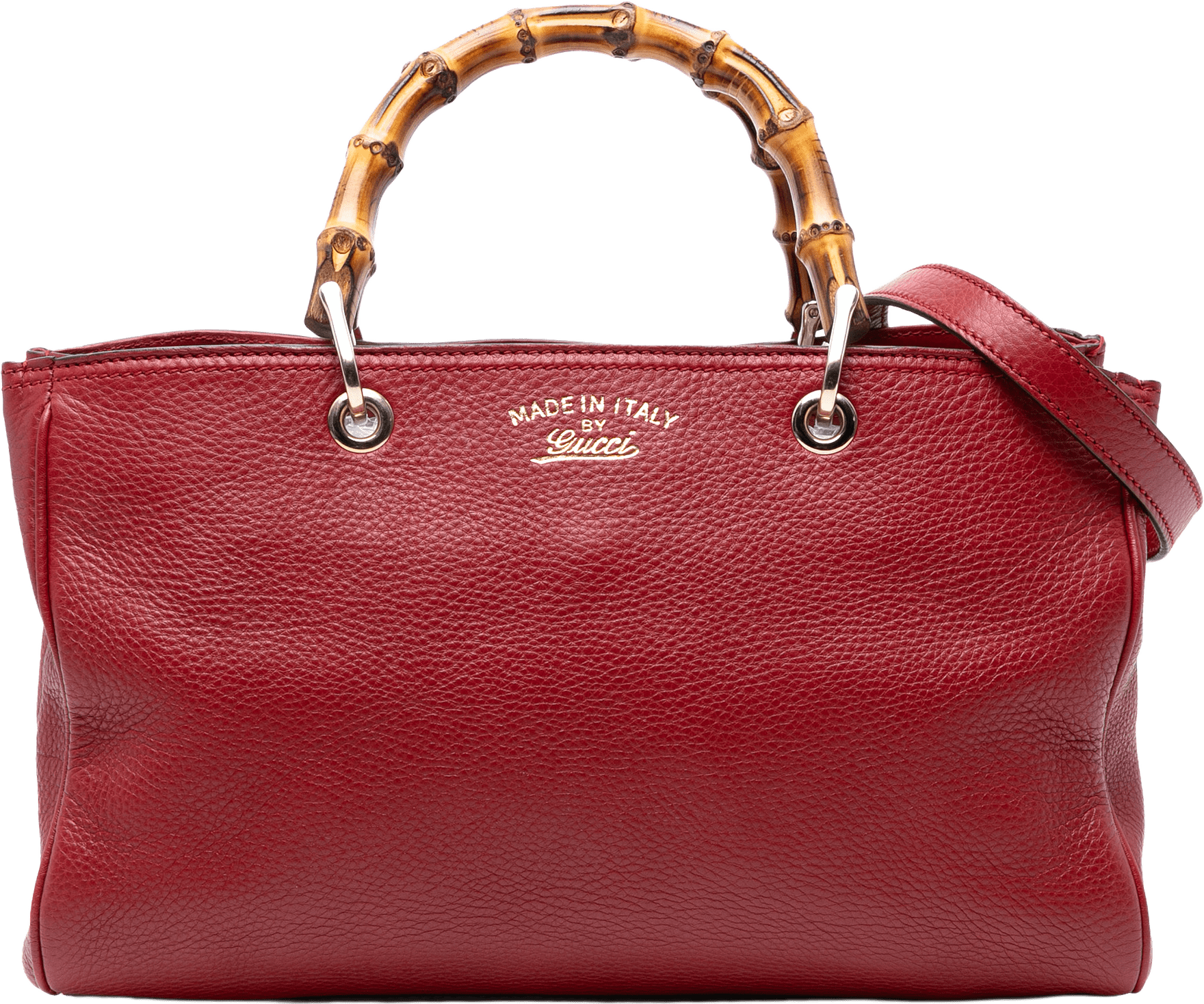 Gucci Medium Calfskin Bamboo Shopper Satchel, från Luxclusif, i färgen red.
