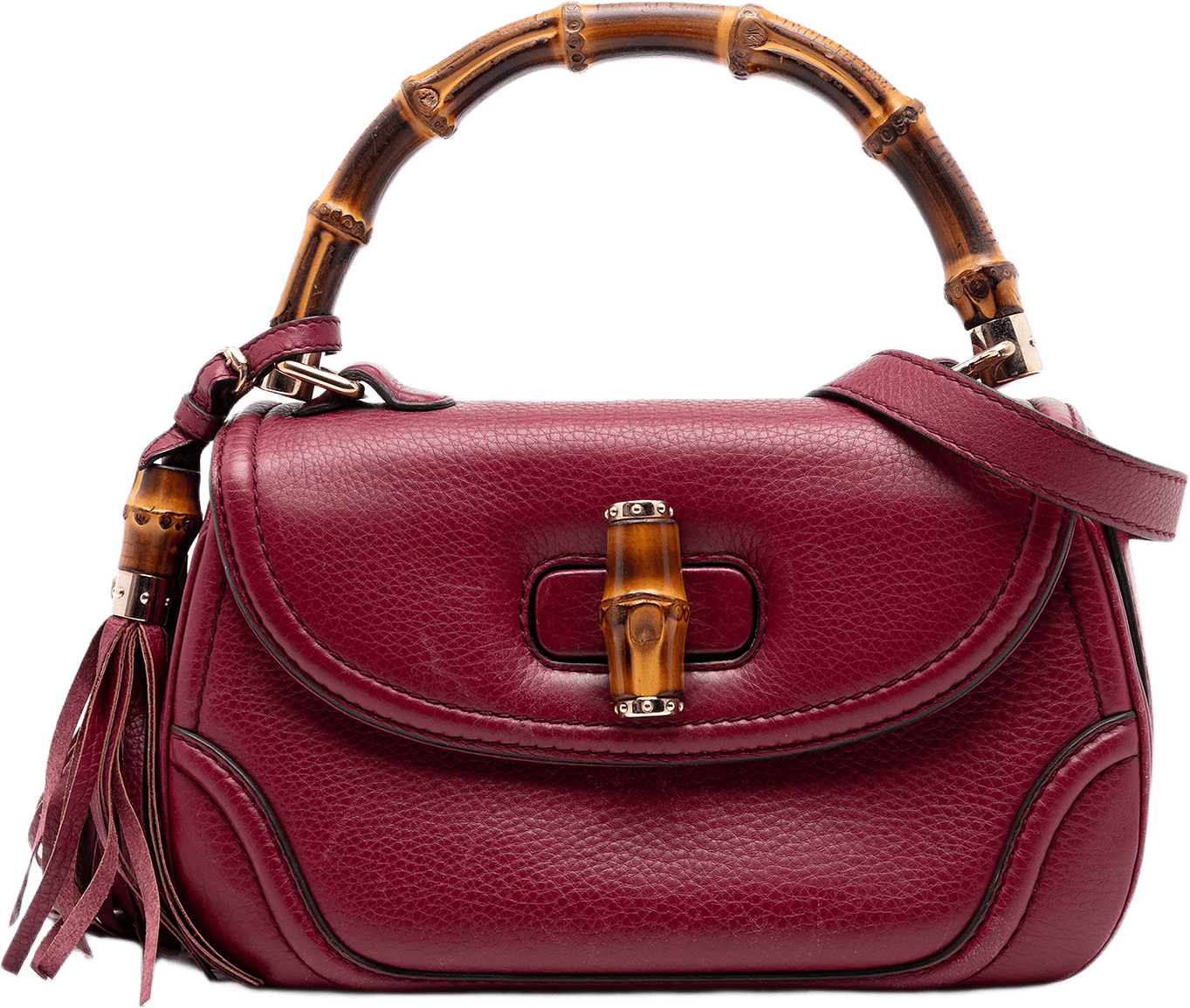 Gucci Medium Leather New Bamboo Satchel, från Luxclusif, i färgen dark red.