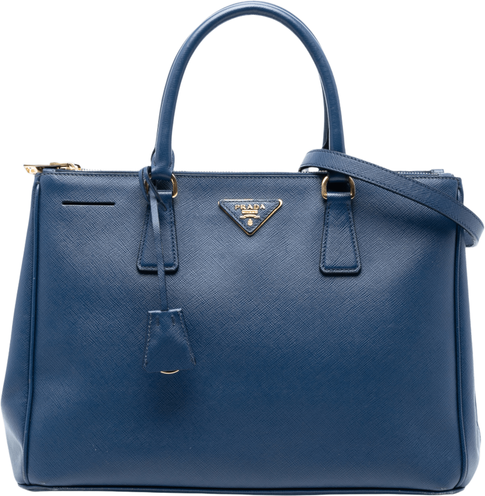 Prada Medium Saffiano Lux Galleria Double Zip Satchel, från Luxclusif, i färgen dark blue.