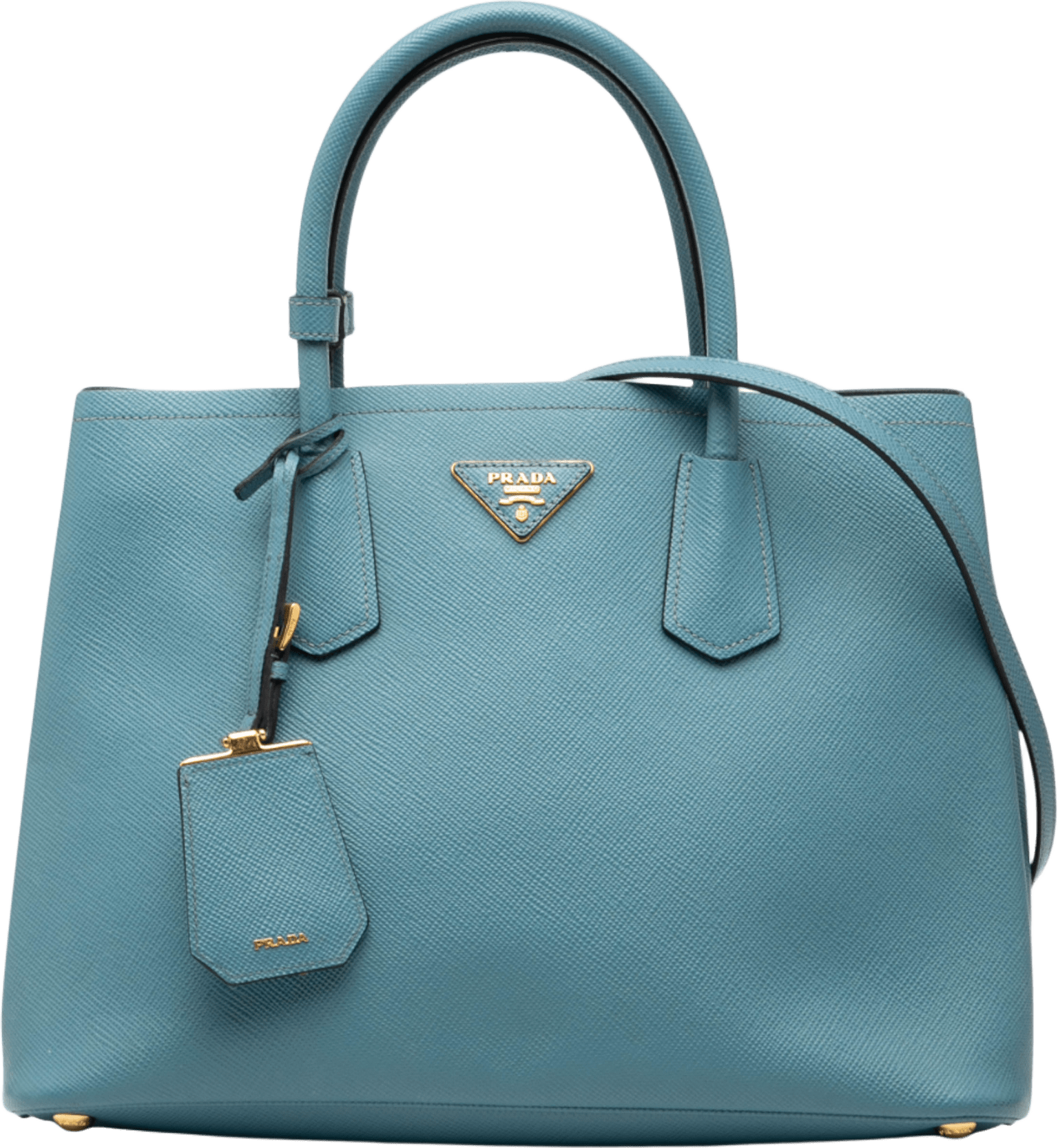 Prada Medium Saffiano Cuir Double Satchel, från Luxclusif, i färgen peacock.