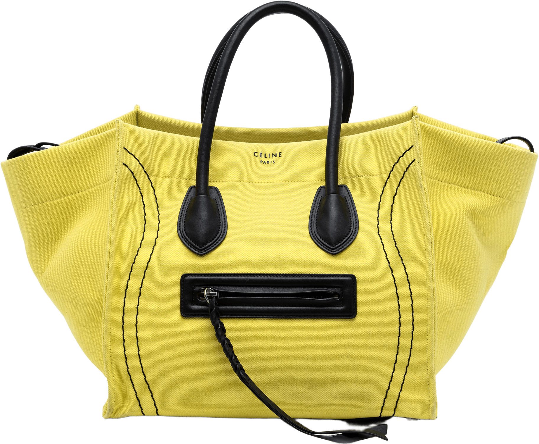 Celine Medium Canvas Phantom Luggage Tote, från Luxclusif, i färgen neon yellow.