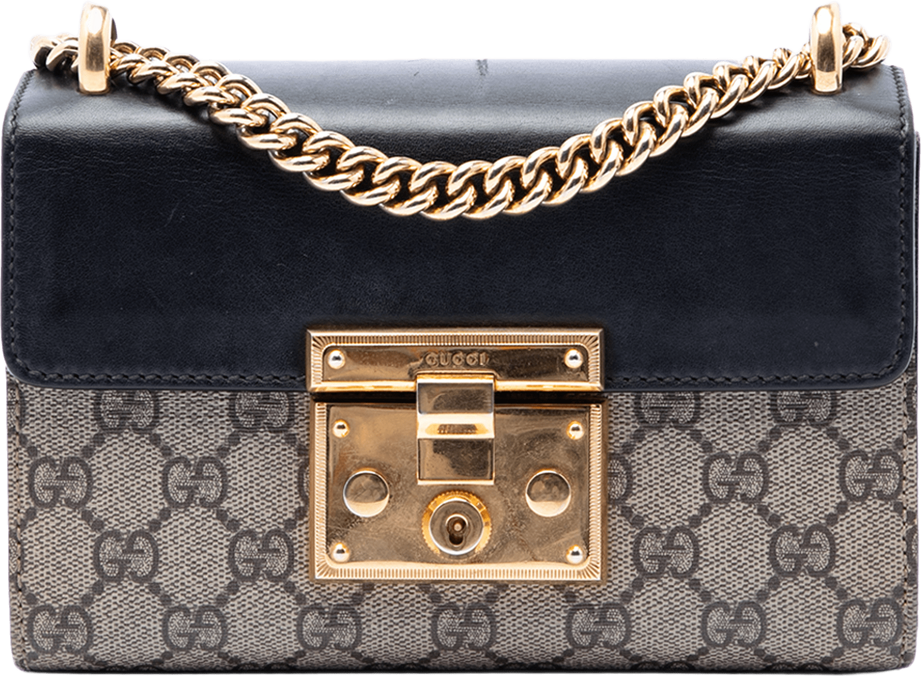 Gucci Small Gg Supreme Padlock Crossbody, från Luxclusif, i färgen beige.