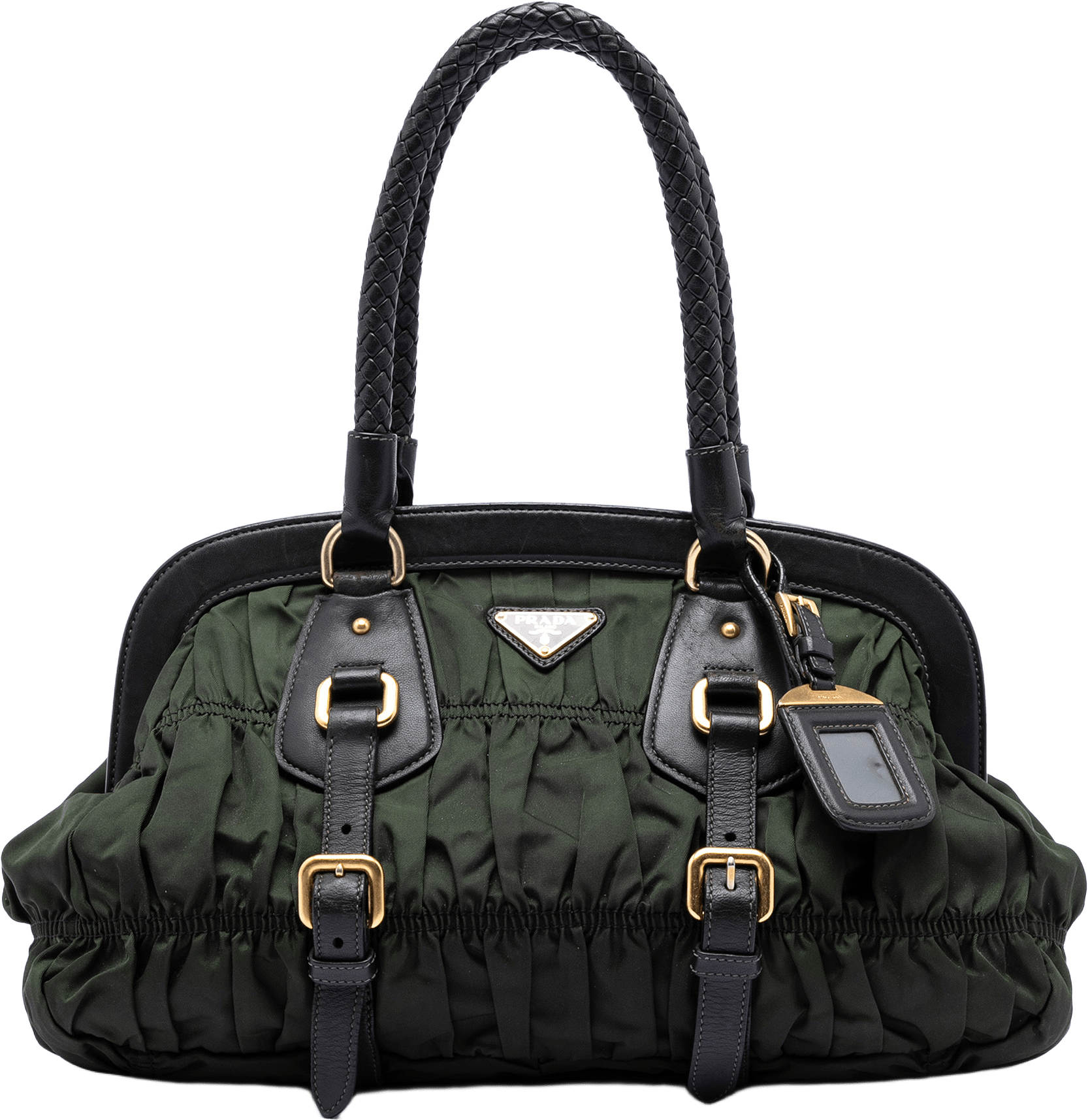 Prada Tessuto Gaufre Frame Handbag, från Luxclusif, i färgen dark green.