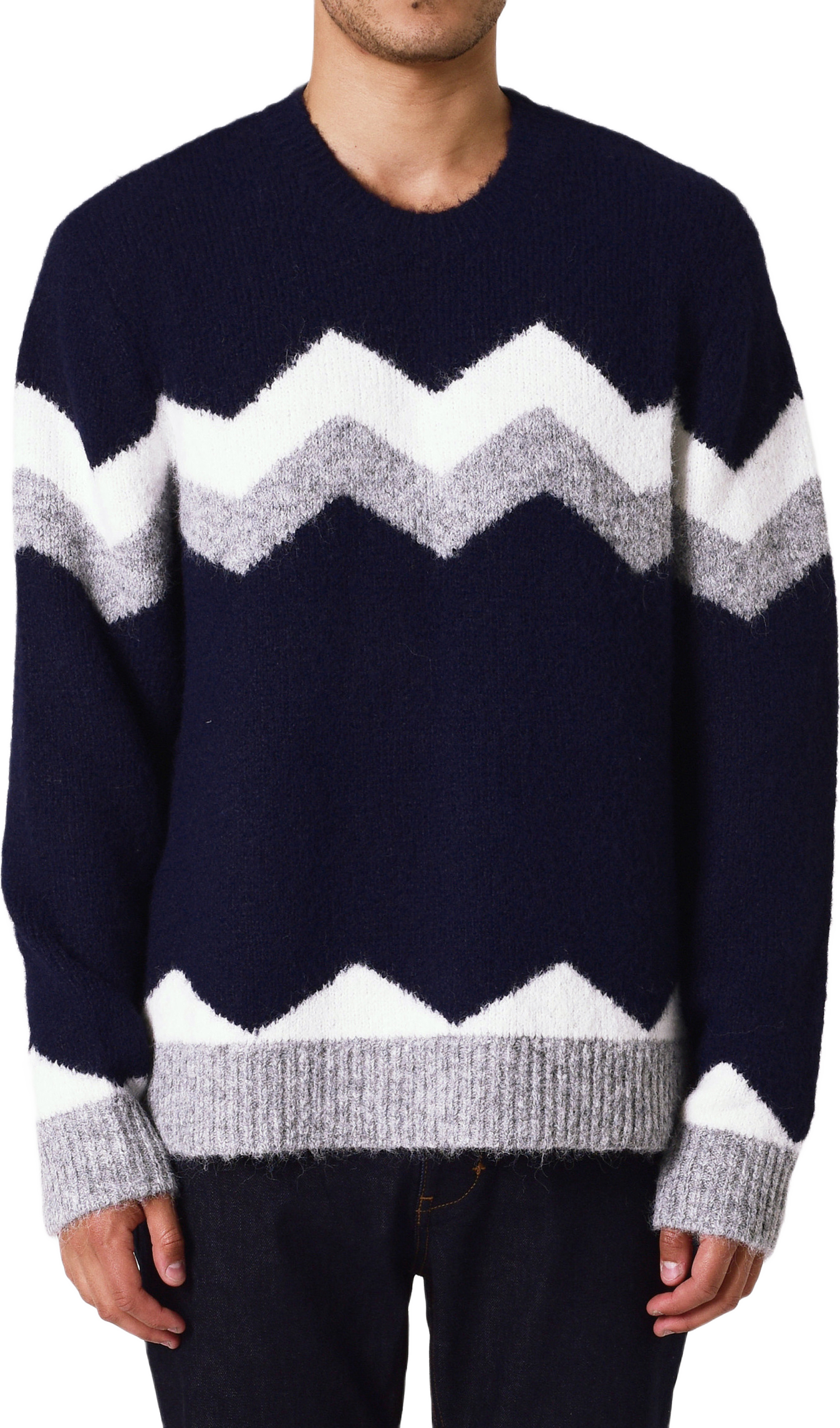 Intarsia Zig Zag Crew, från Neuw, i färgen blue.