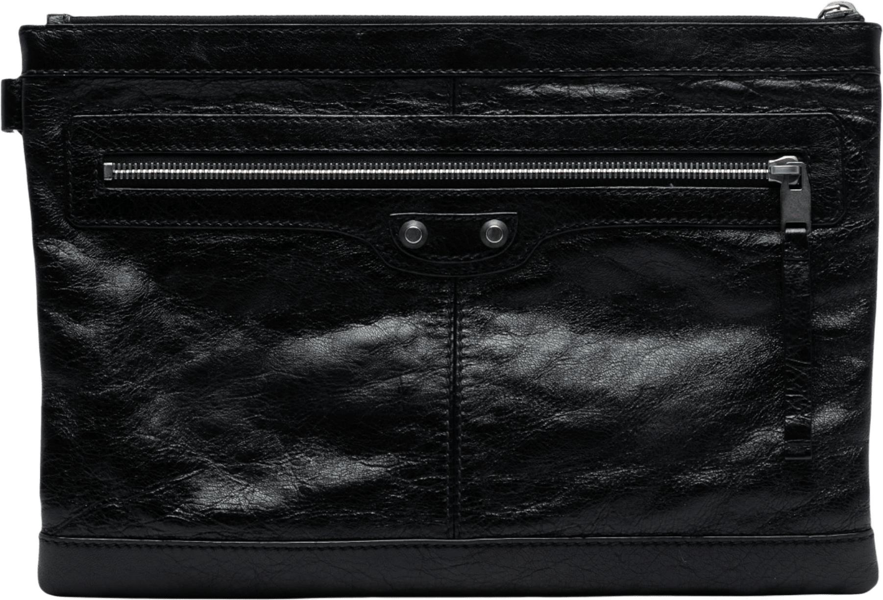 Balenciaga Lambskin Motocross Classic Clip M Clutch, från Luxclusif, i färgen black.