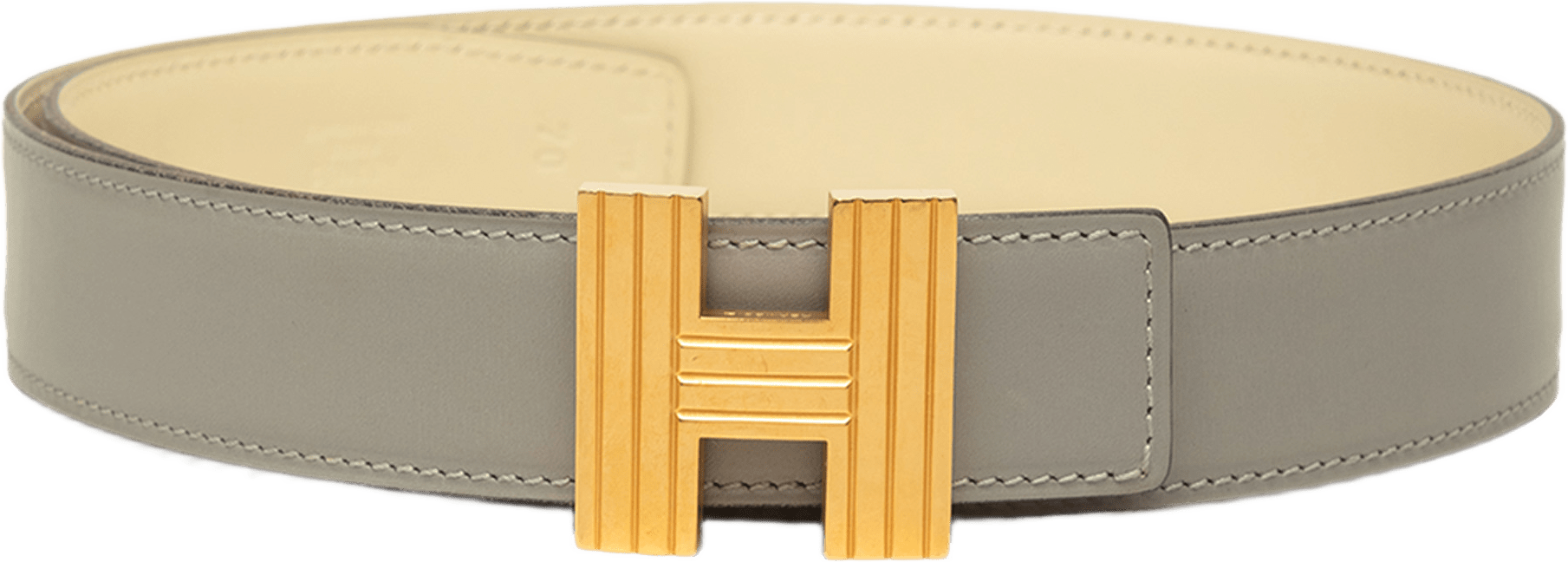 Hermès Box Calf Cadena H Reversible Belt, från Luxclusif, i färgen grå.