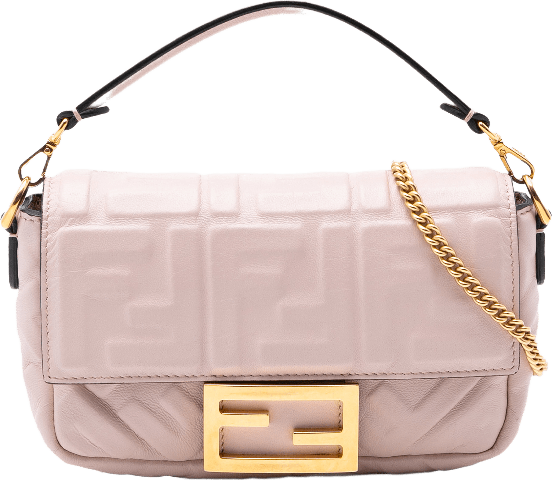 Fendi Mini Zucca Embossed Leather Baguette Satchel, från Luxclusif, i färgen light pink.