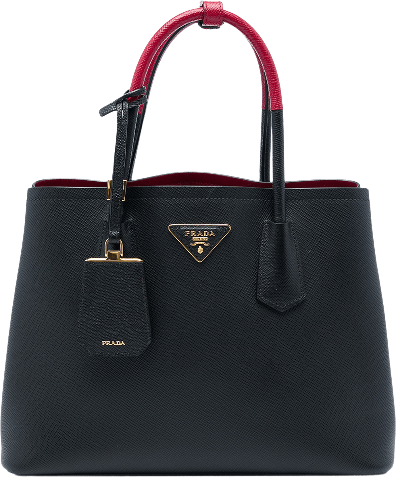 Prada Medium Bicolor Saffiano Cuir Double Satchel, från Luxclusif, i färgen svart.