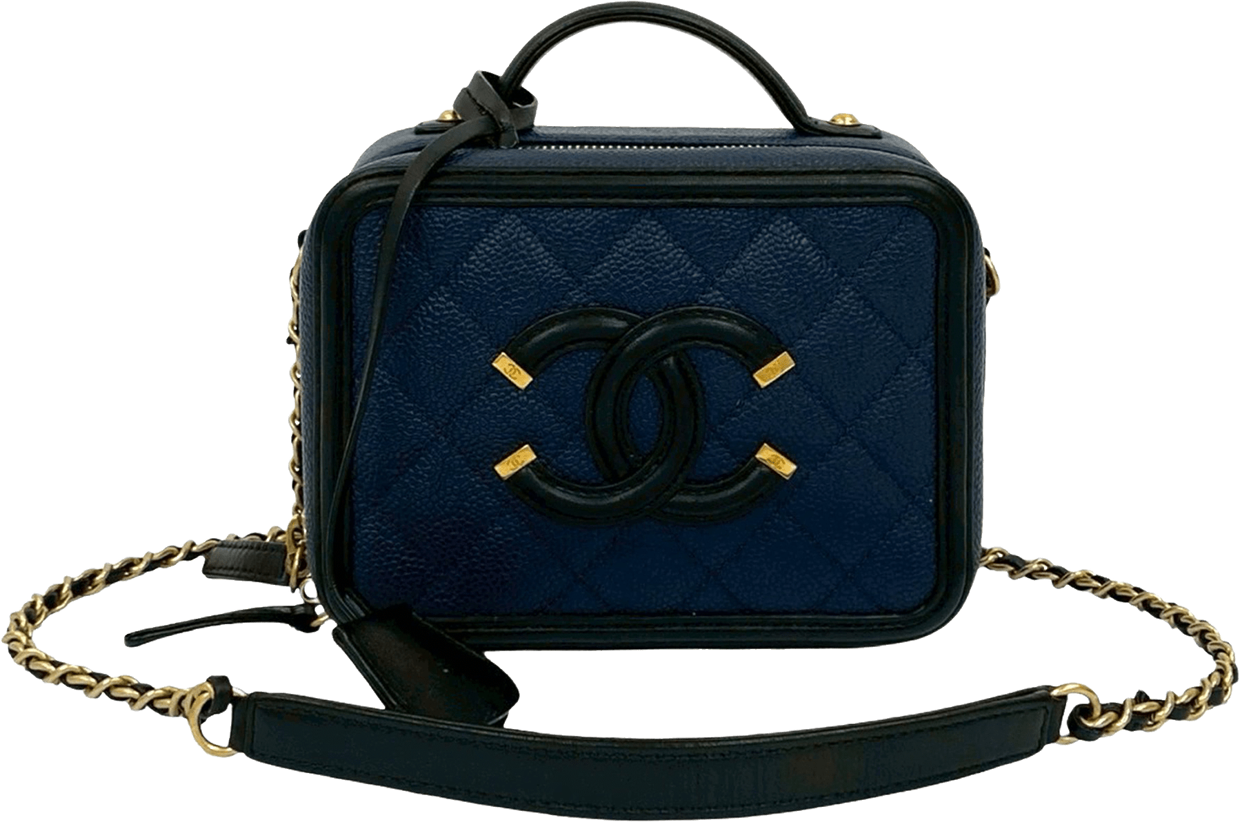 Chanel Small Bicolor Caviar Cc Filigree Vanity Case, från Luxclusif, i färgen navy.