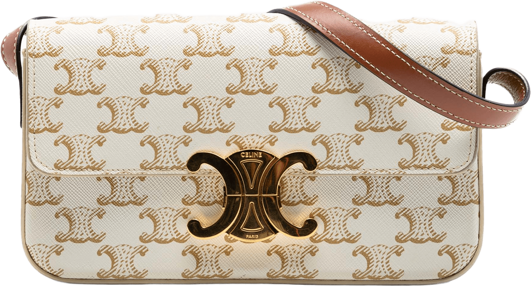 Celine Triomphe Coated Canvas Claude Shoulder Bag, från Luxclusif, i färgen white.