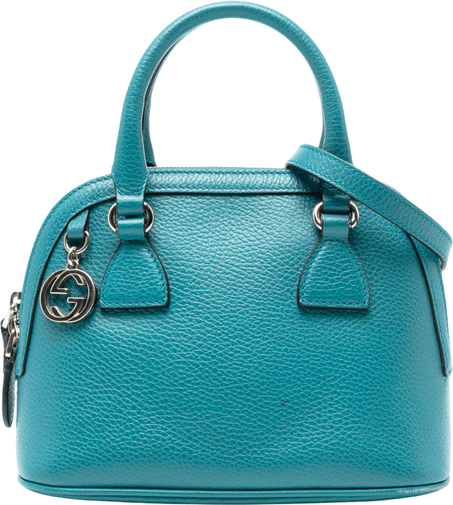 Gucci Mini Leather Gg Charm Dome Satchel, från Luxclusif, i färgen turquoise.