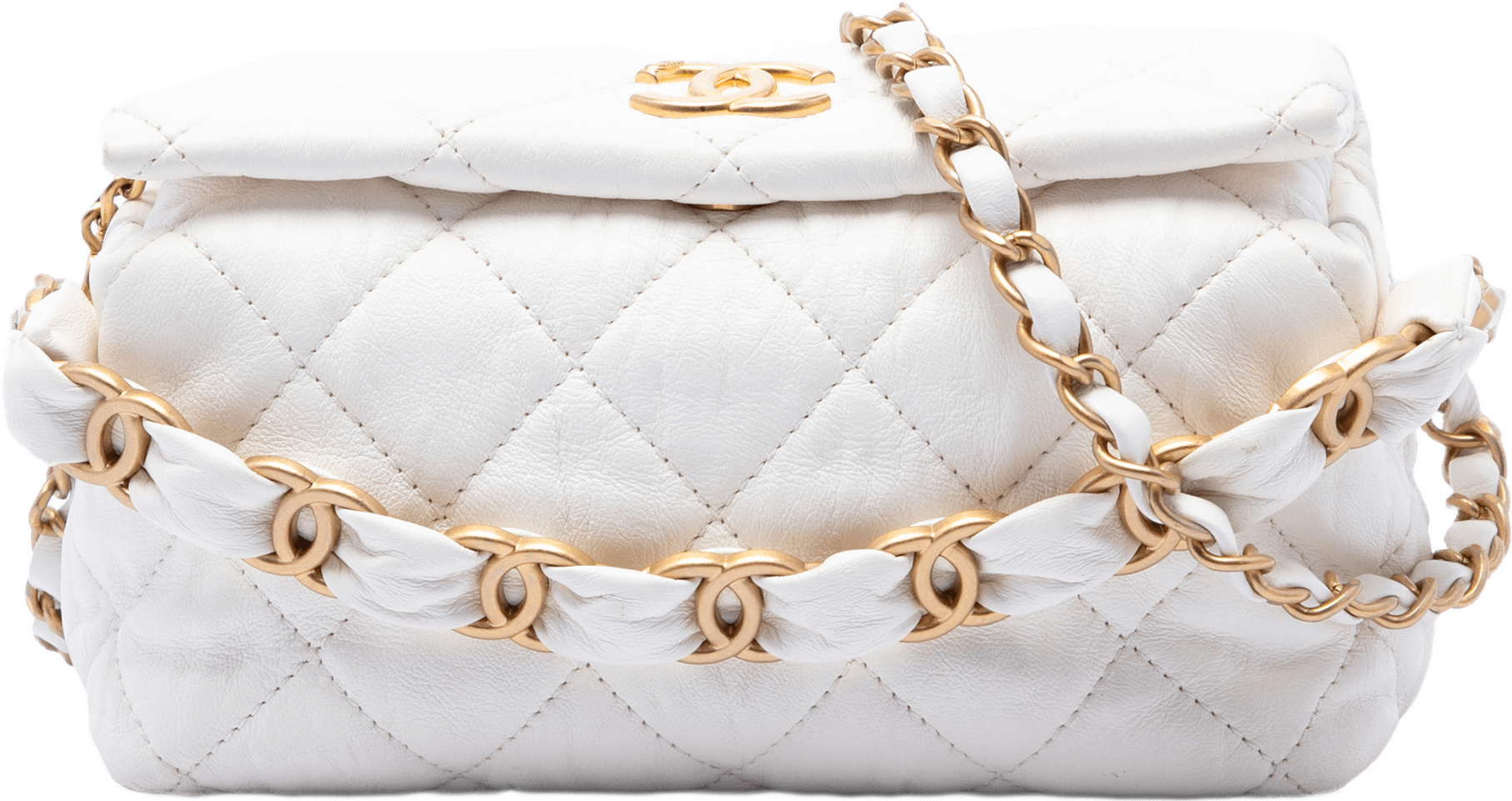 Chanel Cc Quilted Lambskin Hobo, från Luxclusif, i färgen vit.