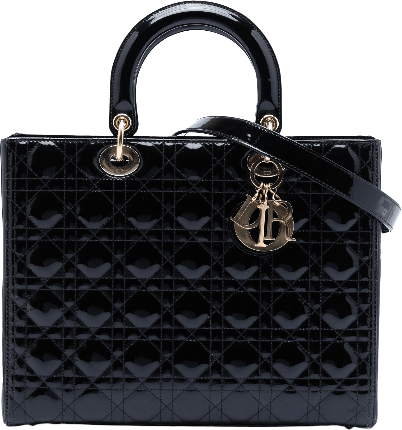 Dior Large Patent Cannage Lady Dior, från Luxclusif, i färgen black.