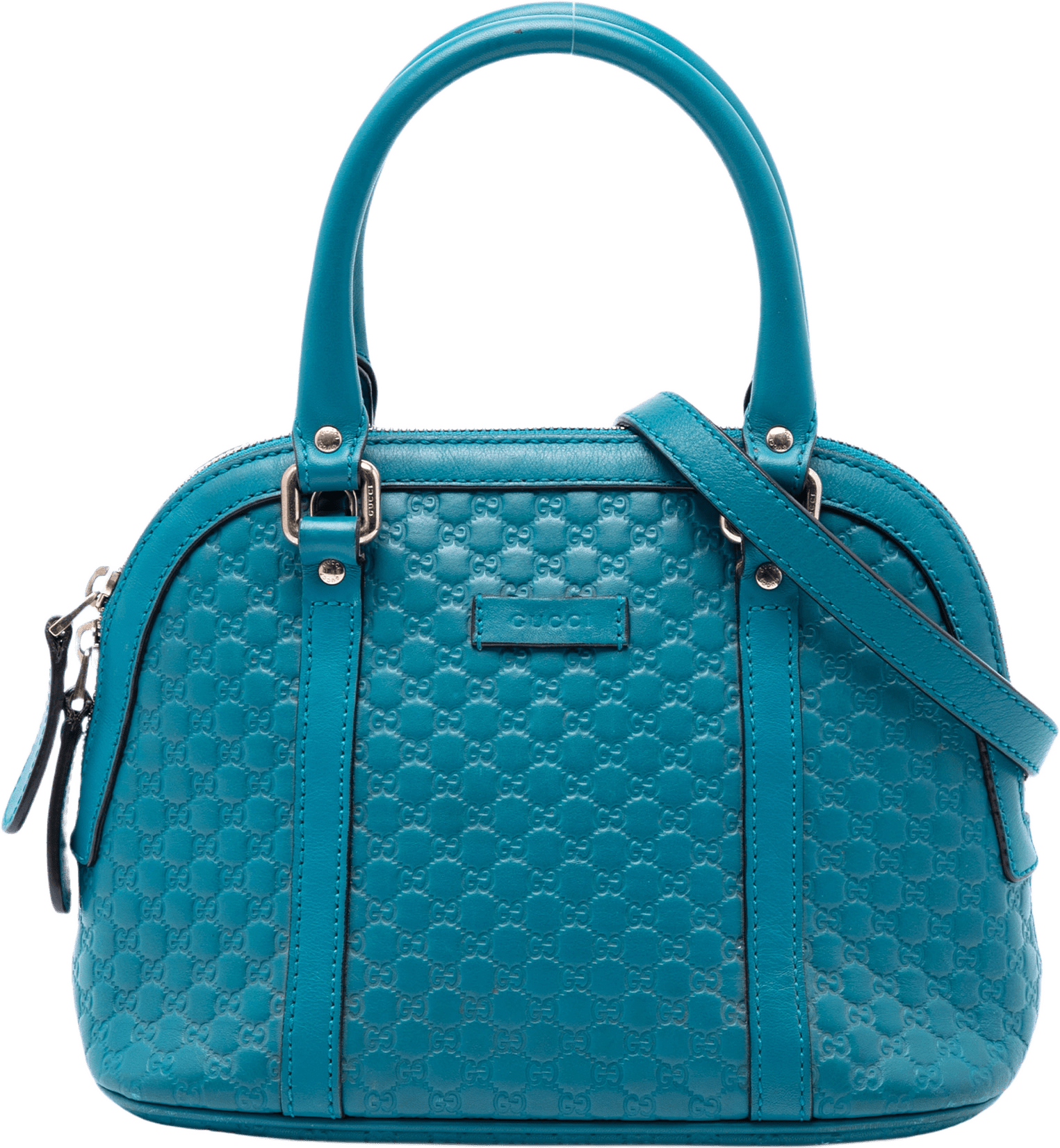 Gucci Mini Microguccissima Dome Satchel, från Luxclusif, i färgen blå.