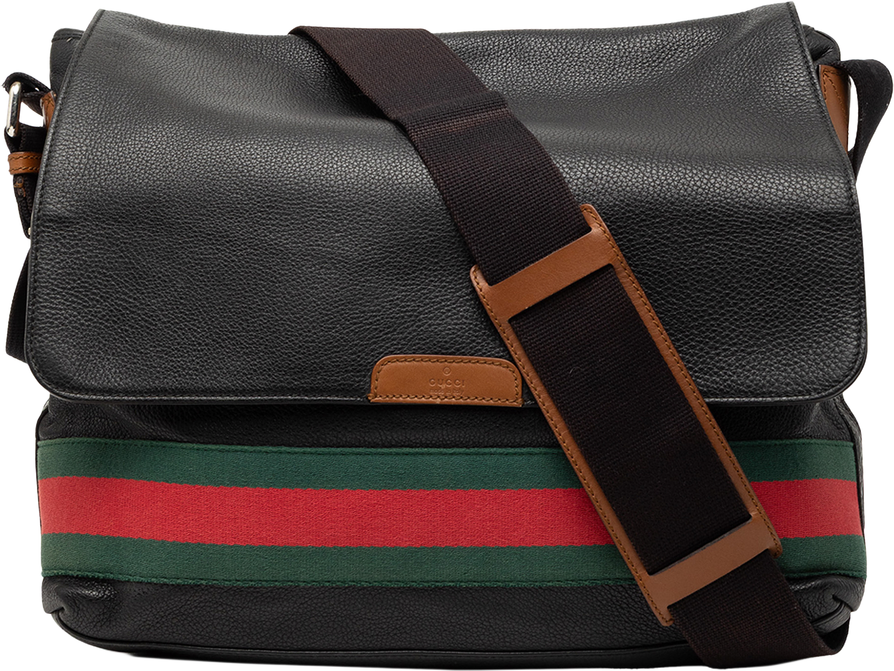 Gucci Leather Web Messenger Bag, från Luxclusif, i färgen black.