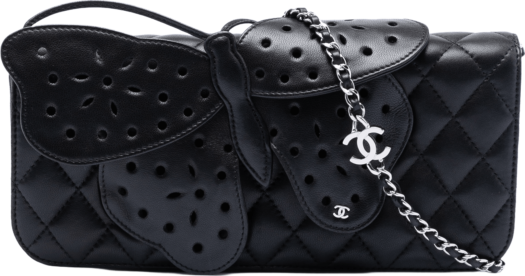 Chanel Quilted Lambskin Butterfly Clutch With Chain, från Luxclusif, i färgen black.