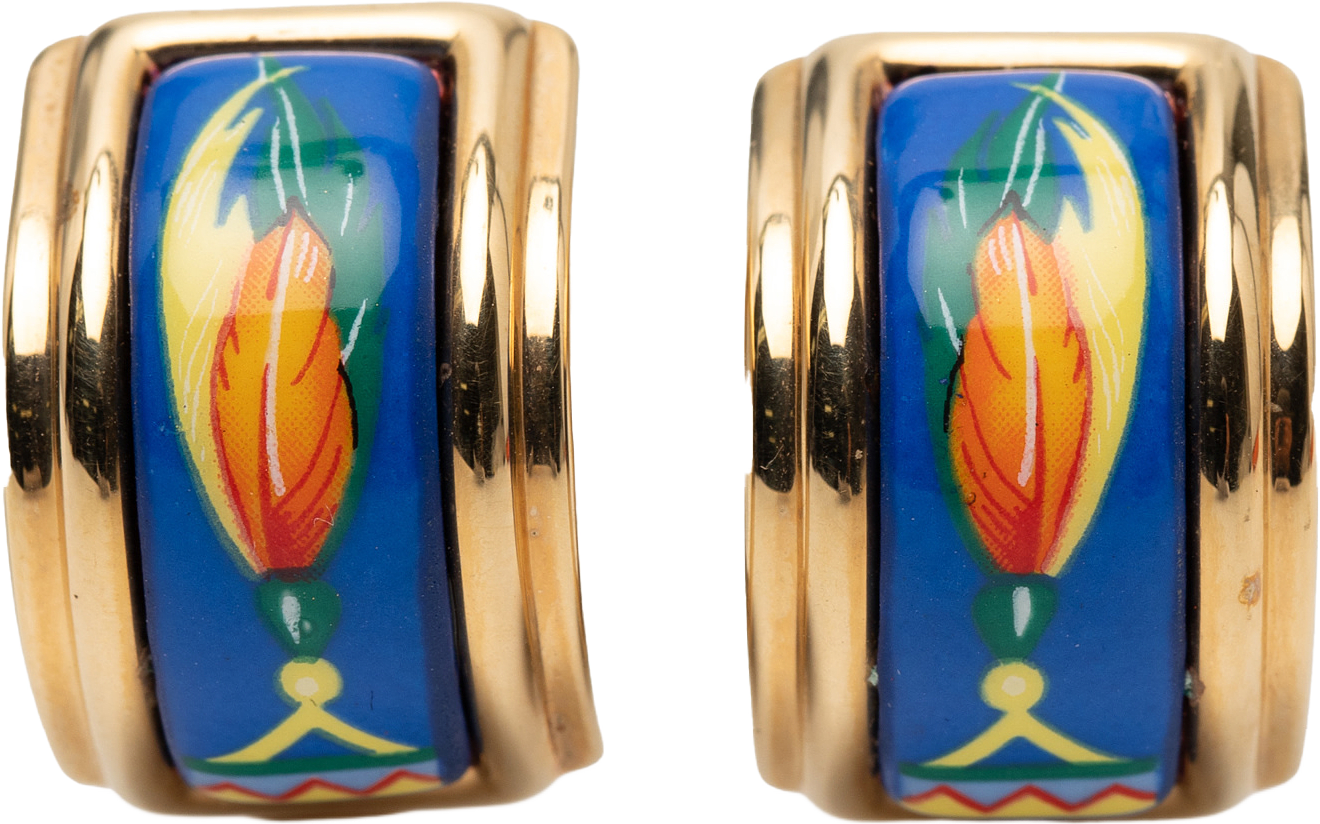 Hermès Enamel Feather Cloisonne Clip On Earrings, från Luxclusif, i färgen blue.