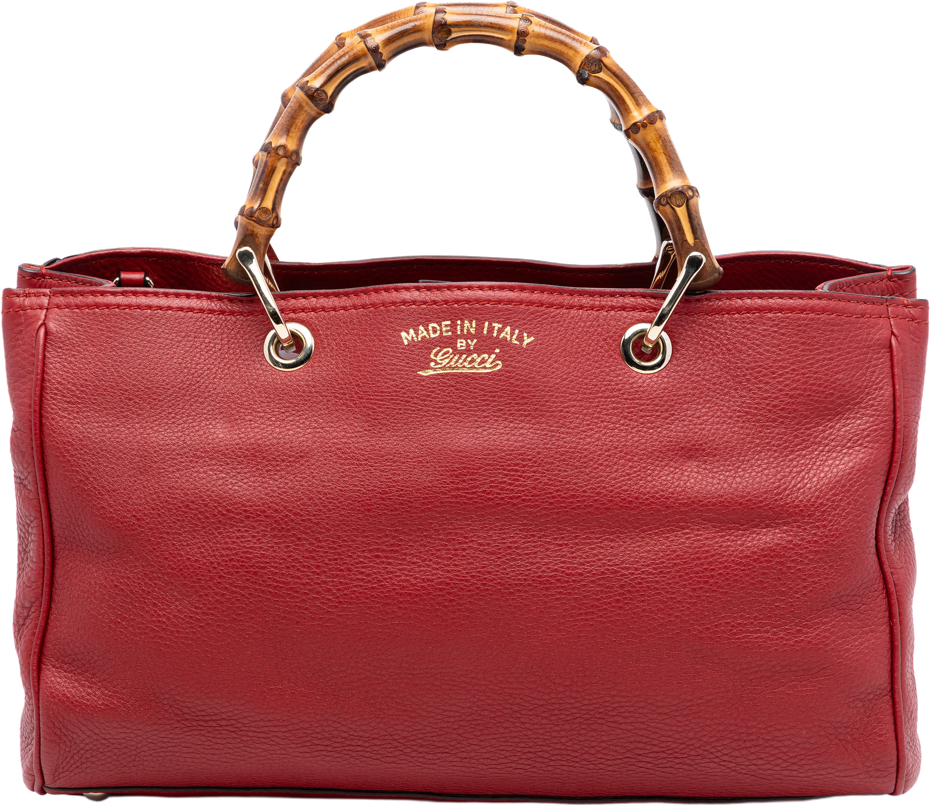 Gucci Medium Calfskin Bamboo Shopper Satchel, från Luxclusif, i färgen red.