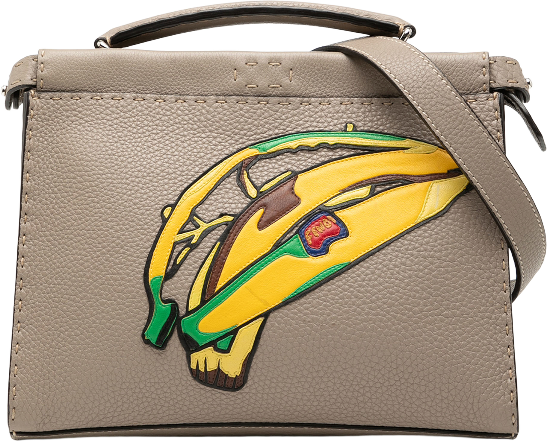 Fendi Sue Tilley Mini Calfskin Romano Selleria Banana Peekaboo Iconic Fit Satchel, från Luxclusif, i färgen taupe.