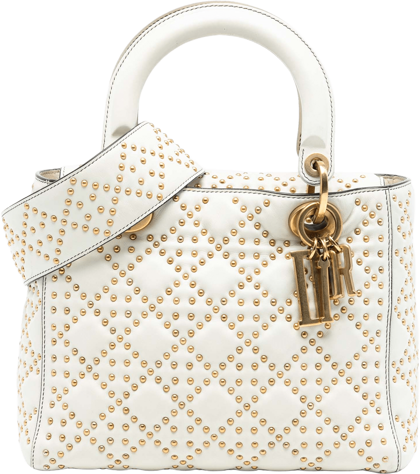 Dior Medium Lambskin Cannage Studded Supple Lady Dior, från Luxclusif, i färgen off white.