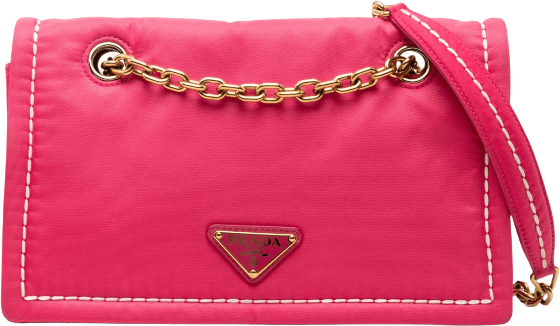 Prada Tessuto Chain Flap Crossbody, från Luxclusif, i färgen hot pink.