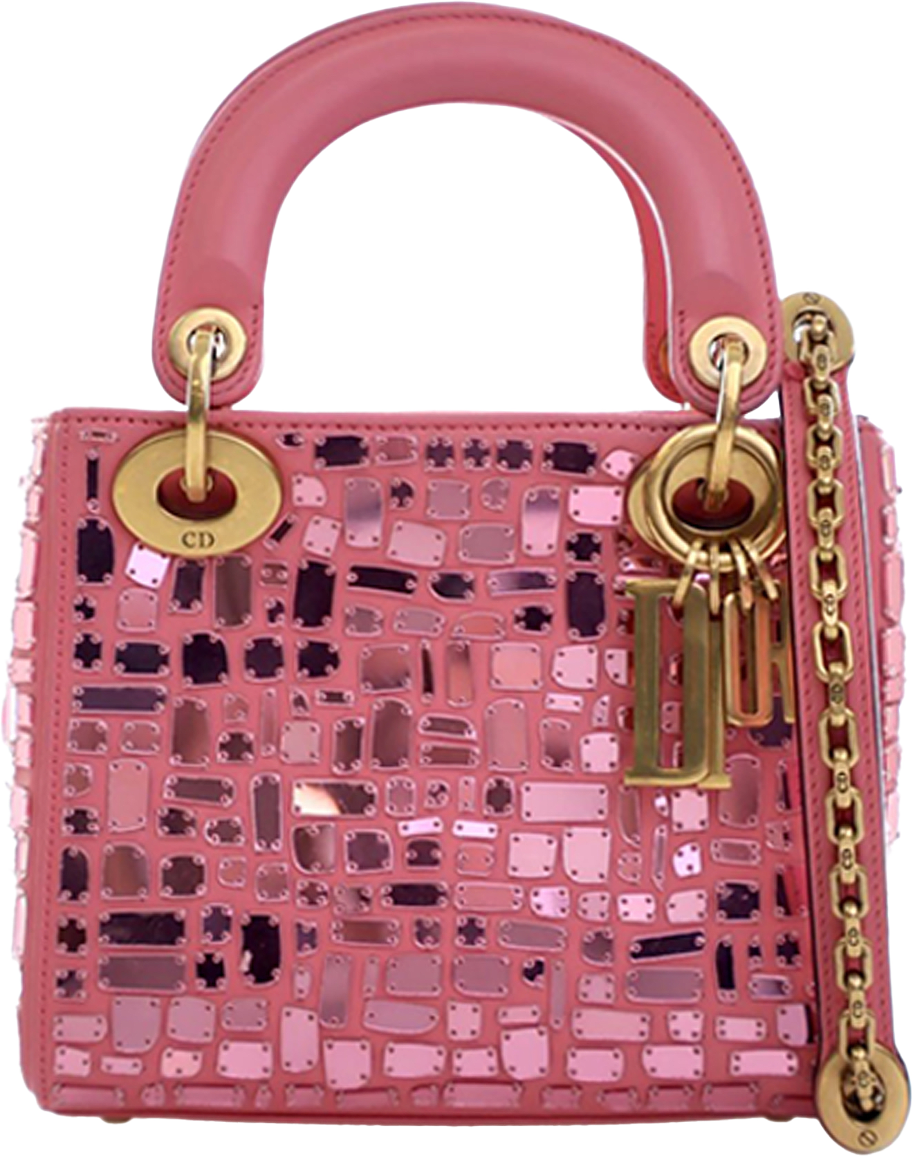 Dior Mini Smooth Calfskin Embroidered Mosaic Of Mirrors Lady Dior, från Luxclusif, i färgen pink.