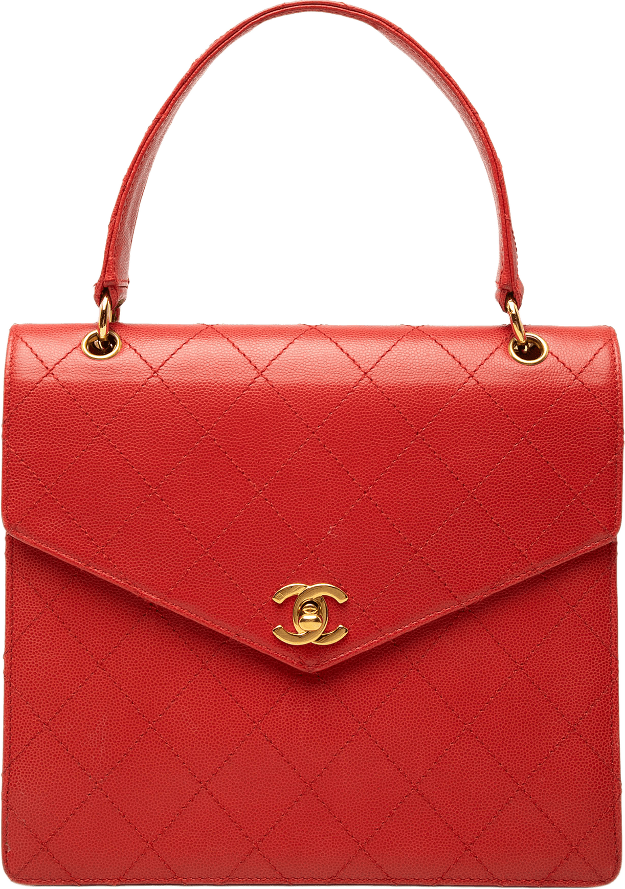 Chanel Cc Quilted Caviar Turnlock Top Handle, från Luxclusif, i färgen röd.