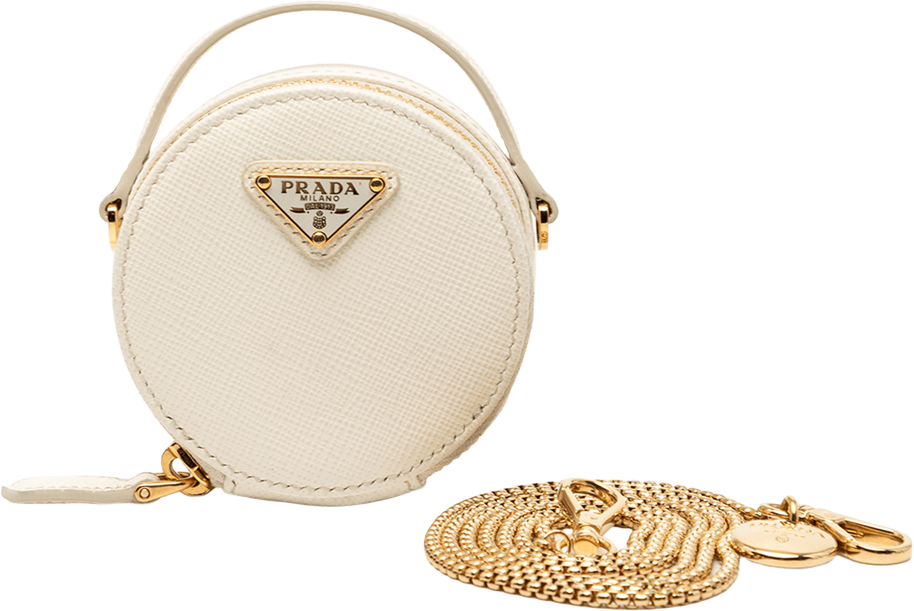 Prada Mini Saffiano Triangle Pouch, från Luxclusif, i färgen white.