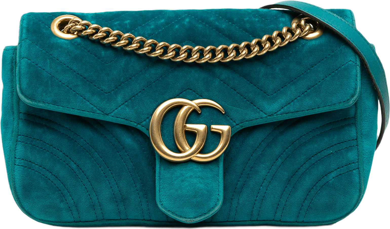 Gucci Medium Gg Marmont Matelasse Velvet Shoulder Bag, från Luxclusif, i färgen turquoise.