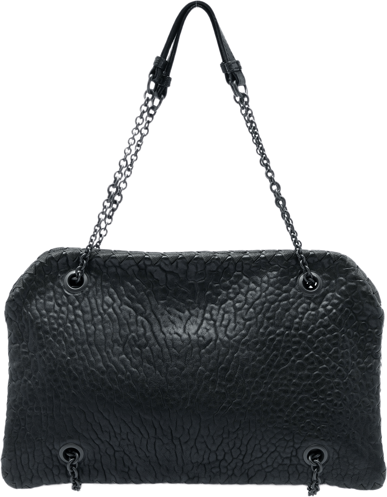 Bottega Veneta Textured Leather Whipstitch Duo Shoulder Bag, från Luxclusif, i färgen svart.