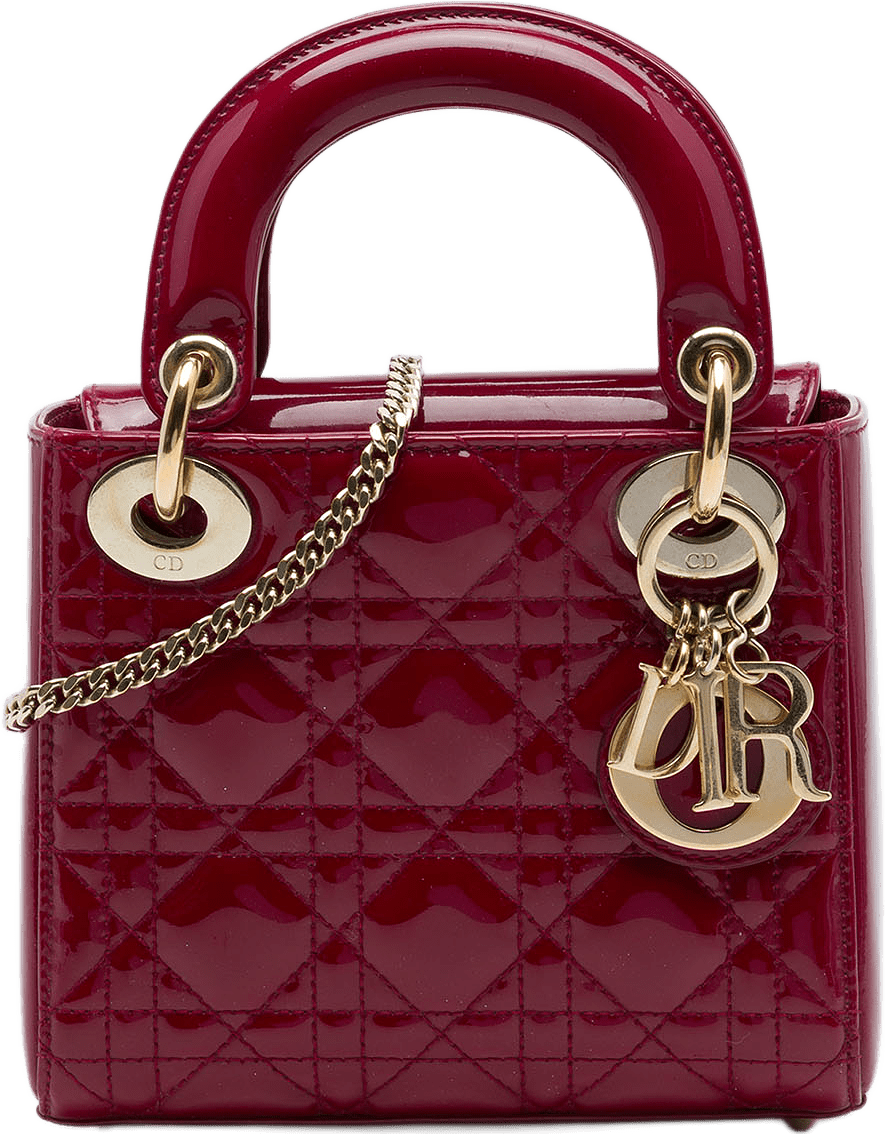 Dior Mini Patent Cannage Lady Dior, från Luxclusif, i färgen röd.