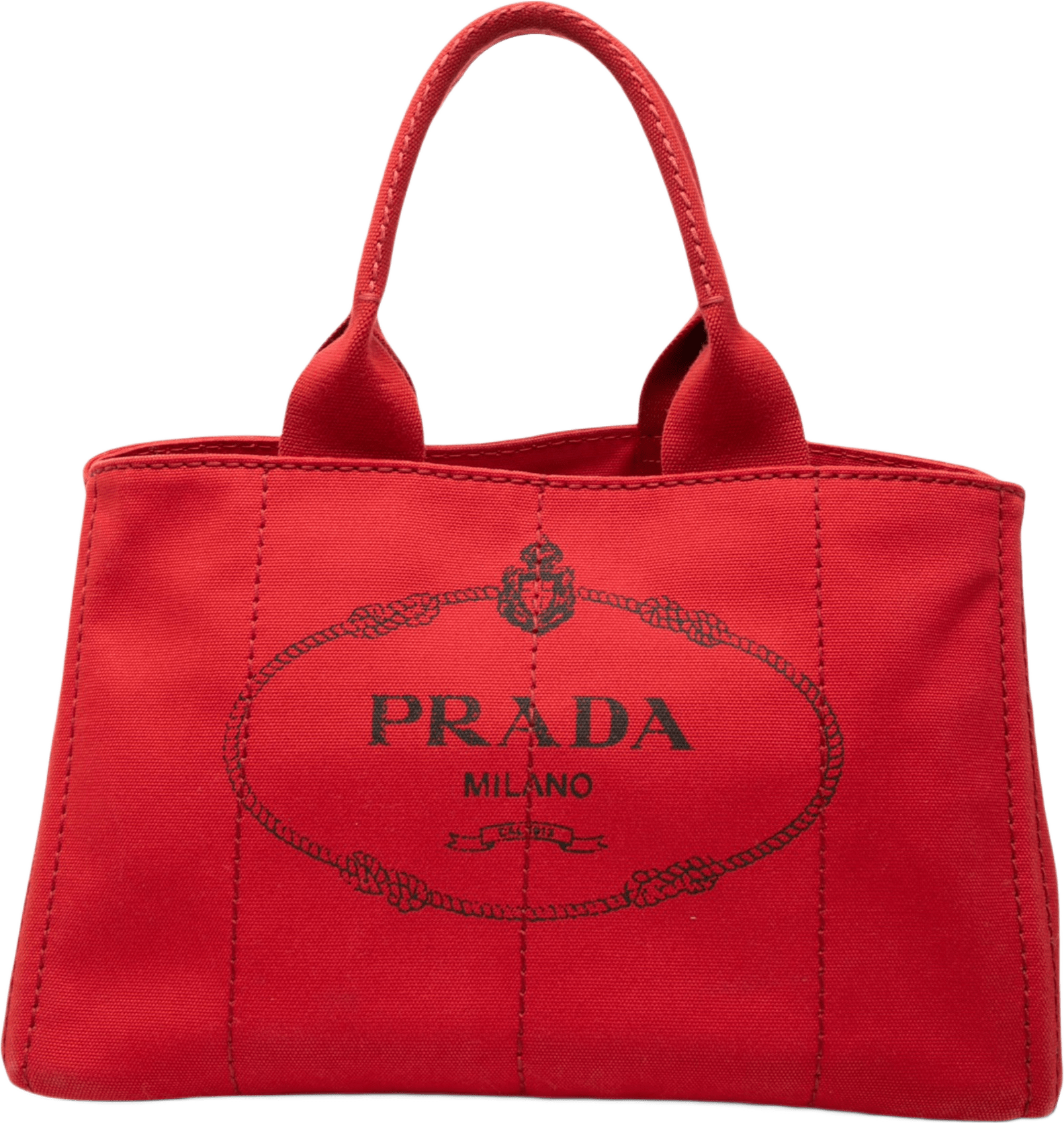Prada Canvas Canapa Logo Satchel, från Luxclusif, i färgen red.