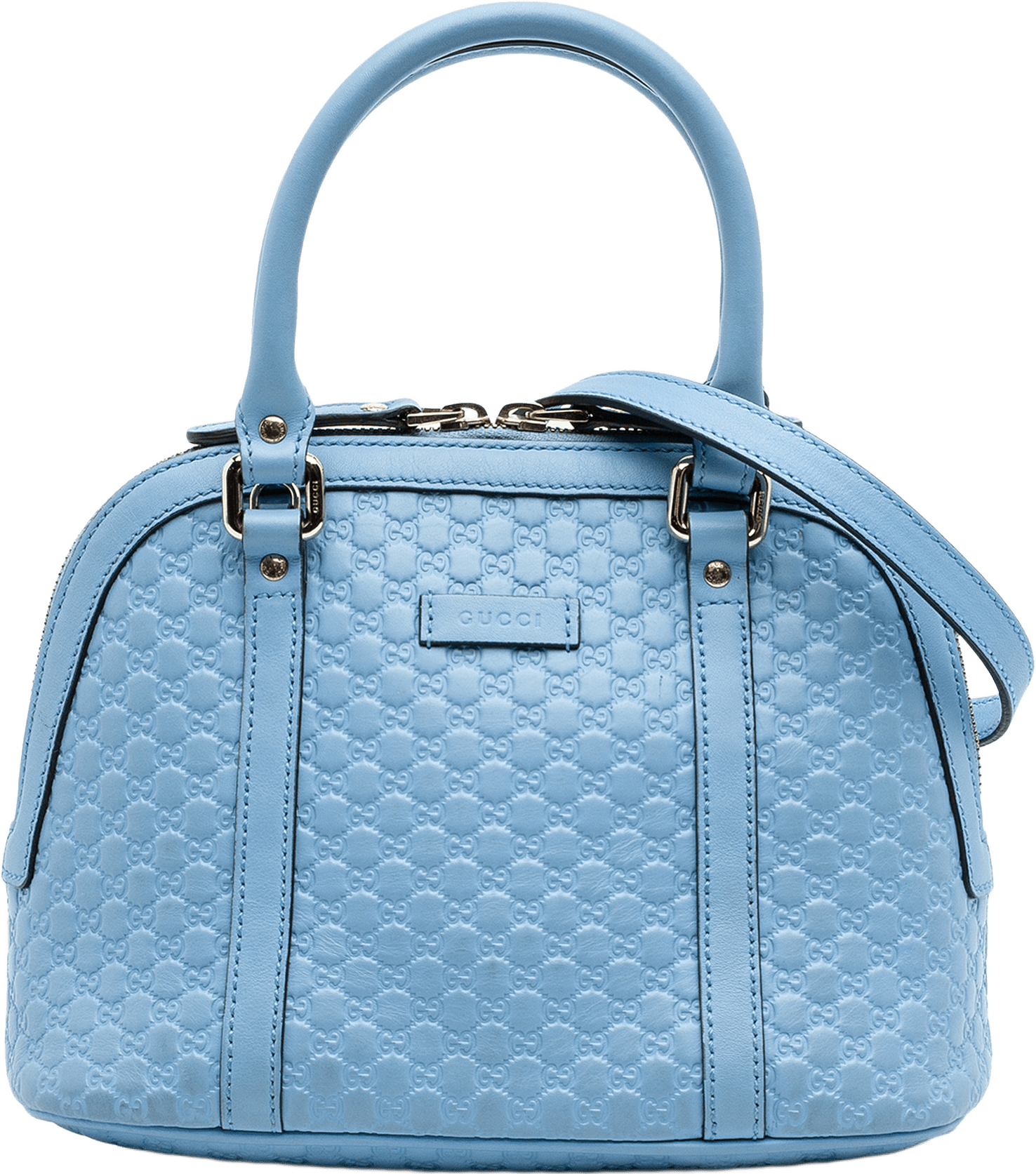 Gucci Mini Microguccissima Dome Satchel, från Luxclusif, i färgen light blue.