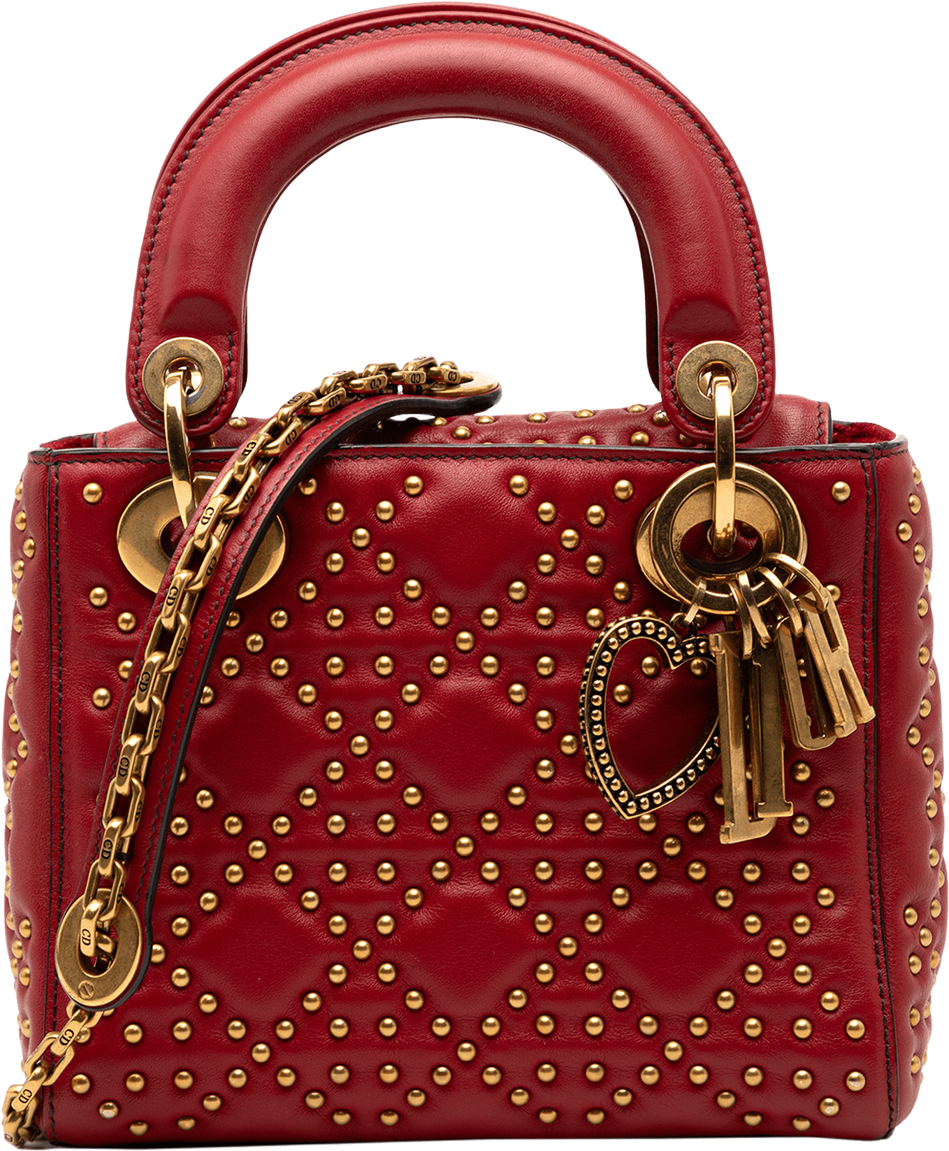 Dior Mini Lambskin Cannage Studded Supple Lady Dior, från Luxclusif, i färgen red.