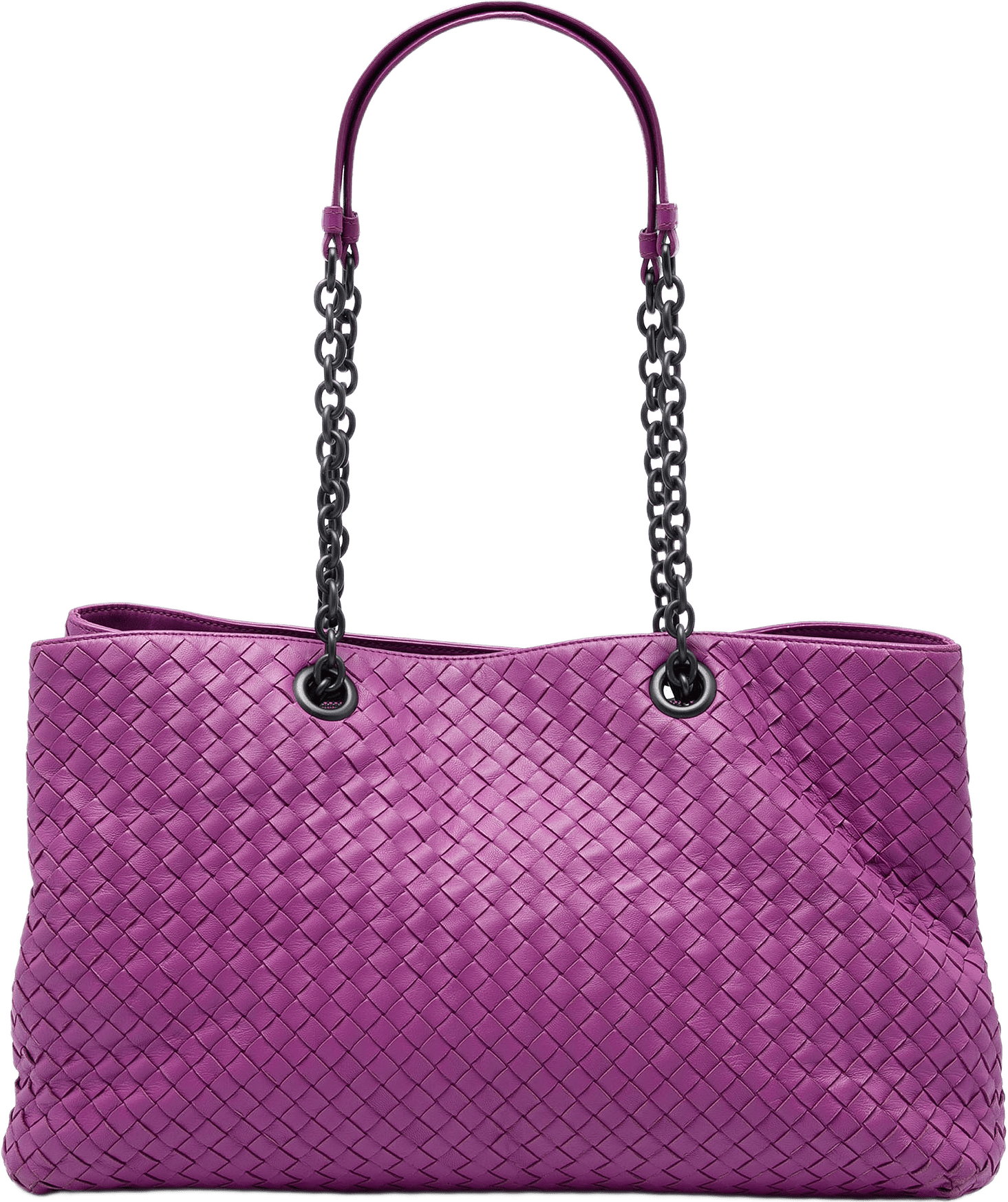 Bottega Veneta Large Nappa Intrecciato Double Chain Tote, från Luxclusif, i färgen purpur.