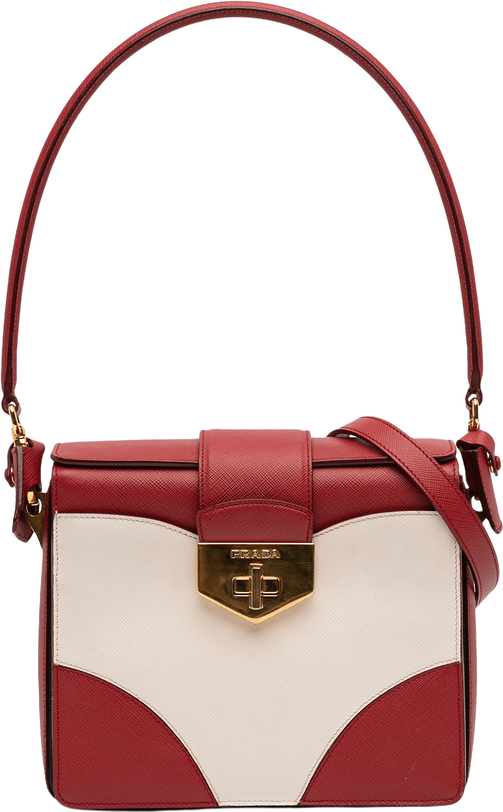 Prada Bicolor Saffiano Turnlock Satchel, från Luxclusif, i färgen white.