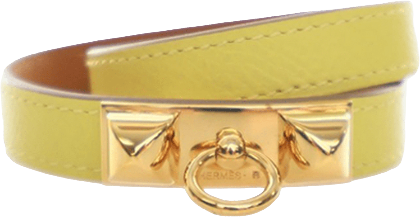 Hermès Epsom Rivale Double Tour Bracelet M, från Luxclusif, i färgen yellow.