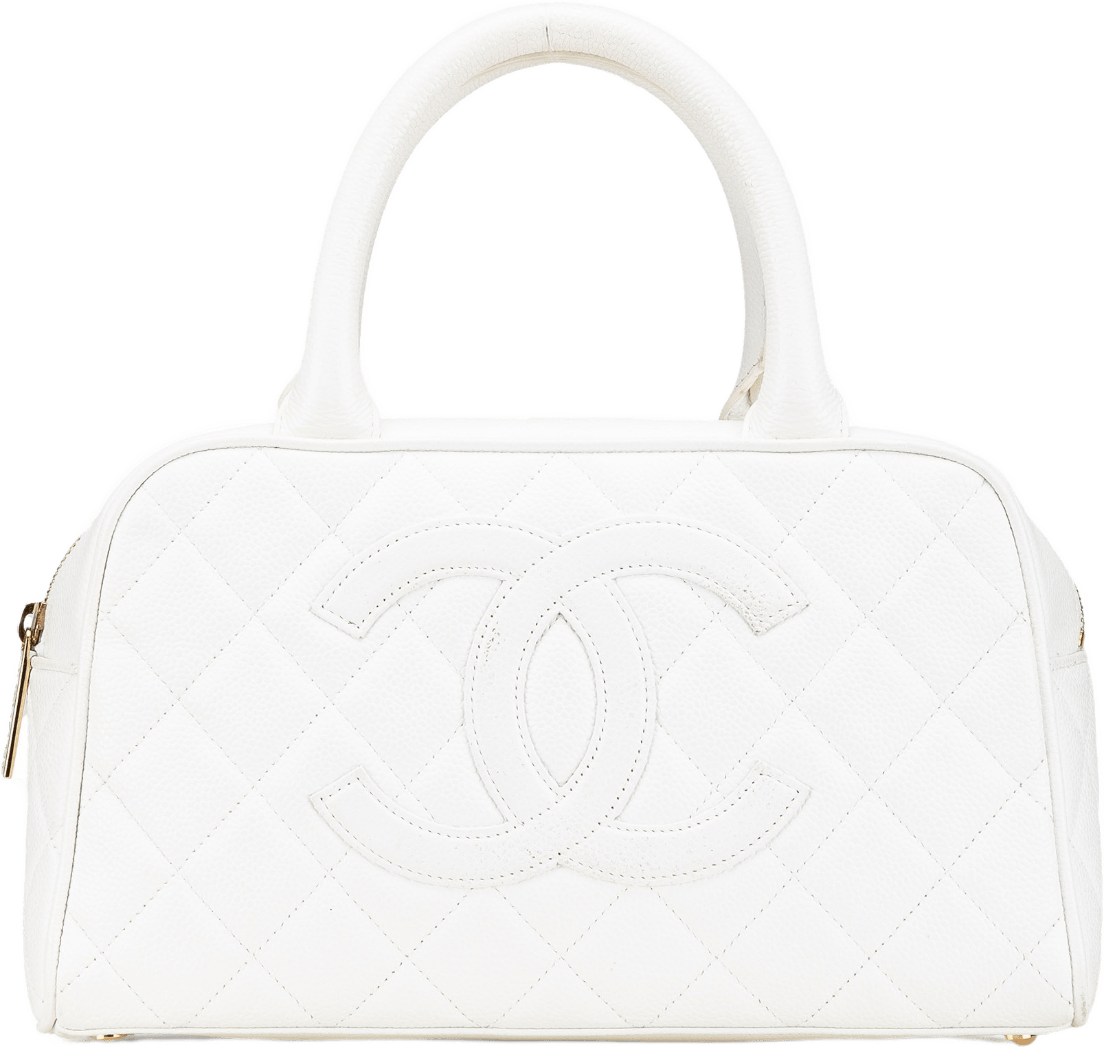 Chanel Cc Quilted Caviar Bowling Bag, från Luxclusif, i färgen white.