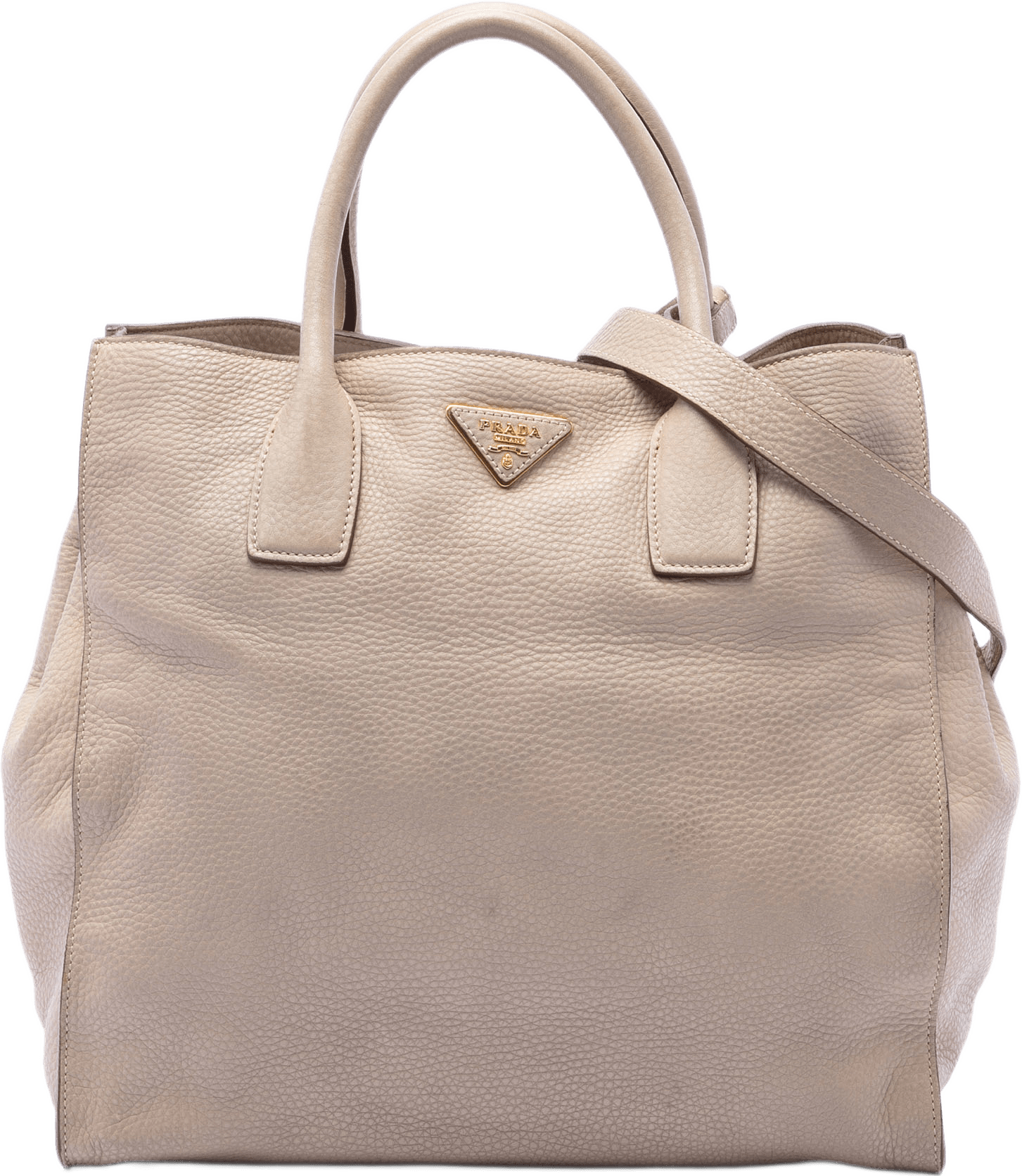 Prada Vitello Daino Open Convertible Tote, från Luxclusif, i färgen beige.